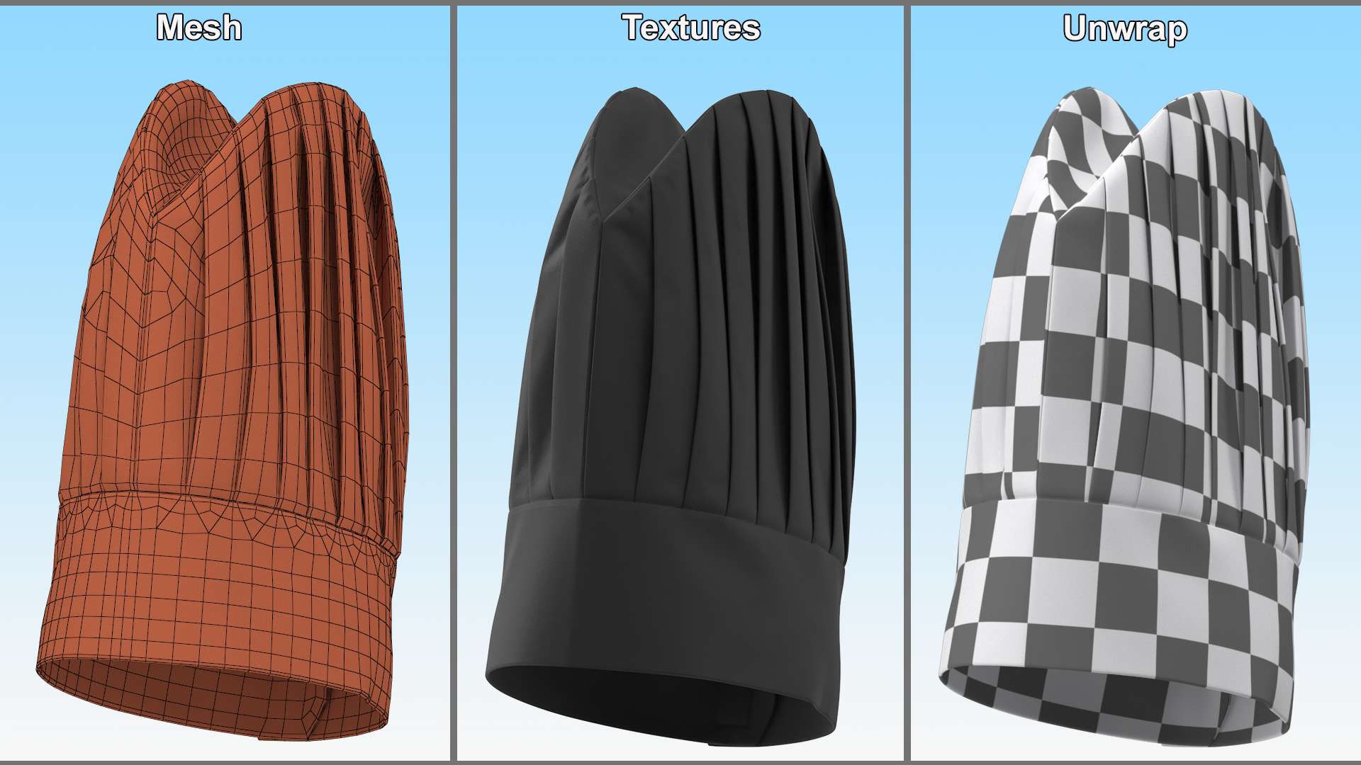 Black Tall Chef Hat 3D model