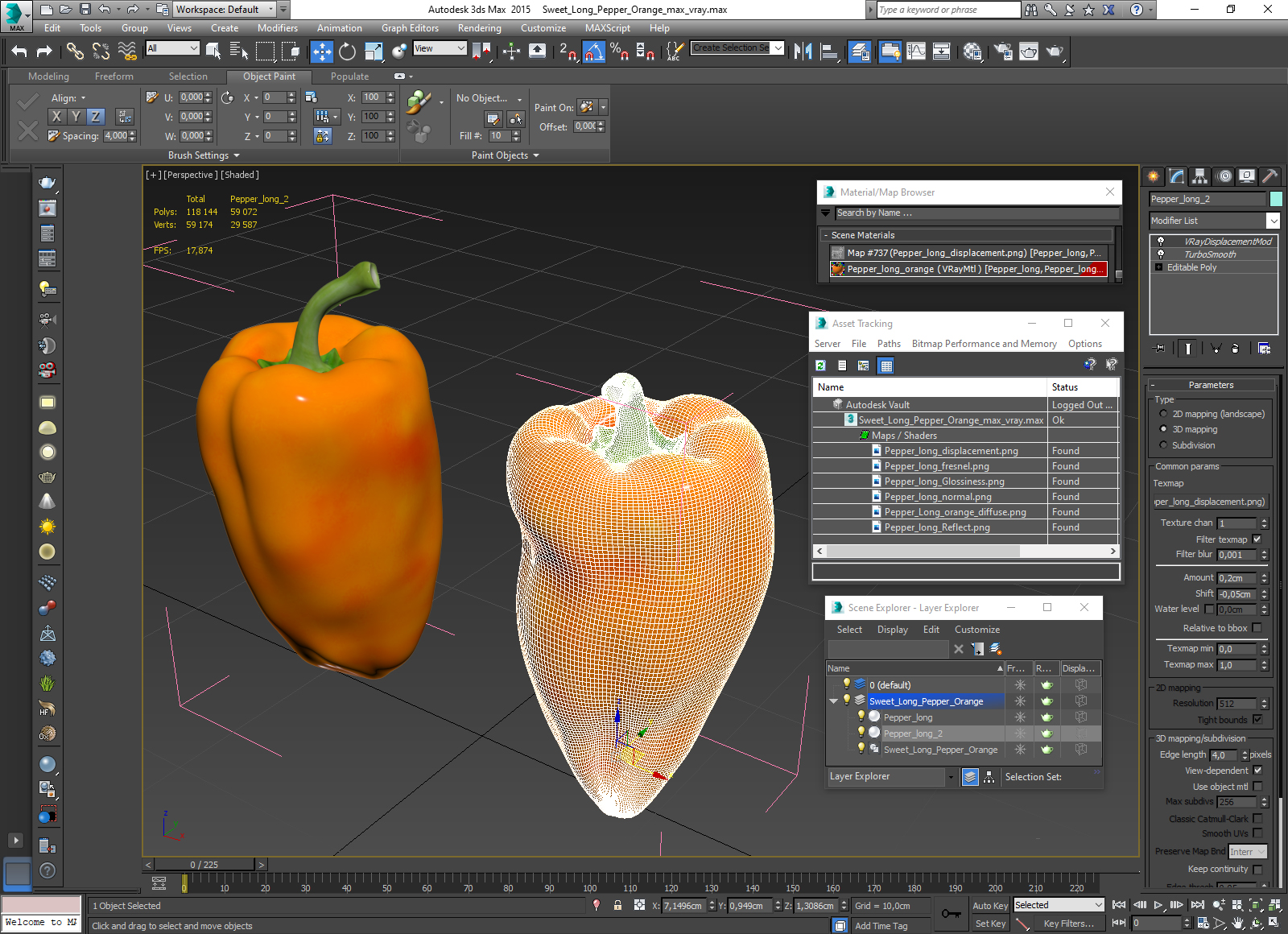 Sweet Long Pepper Orange 3D model