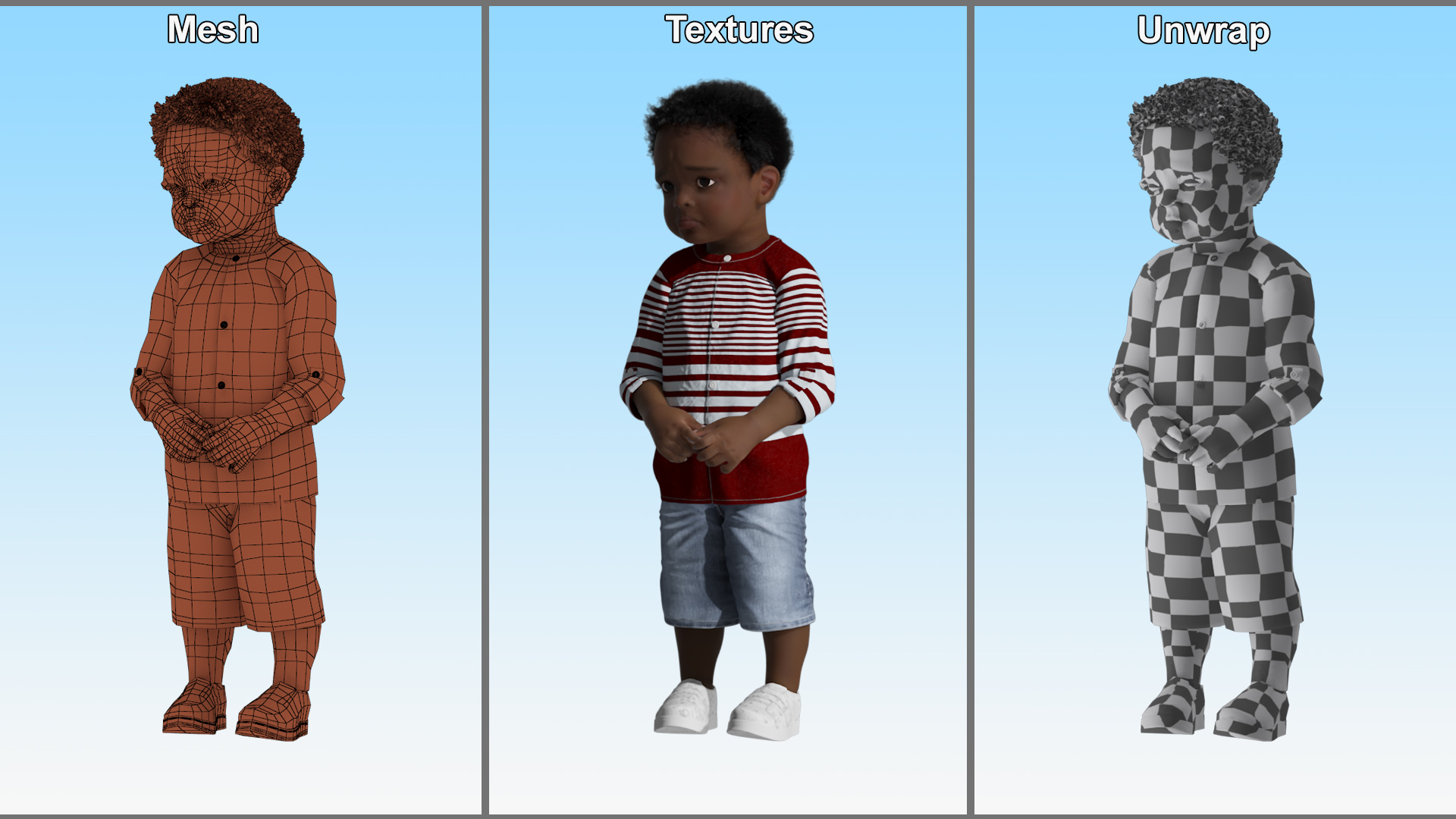 Toddler Black Boy Everyday in Casual Outfit Standing 3D