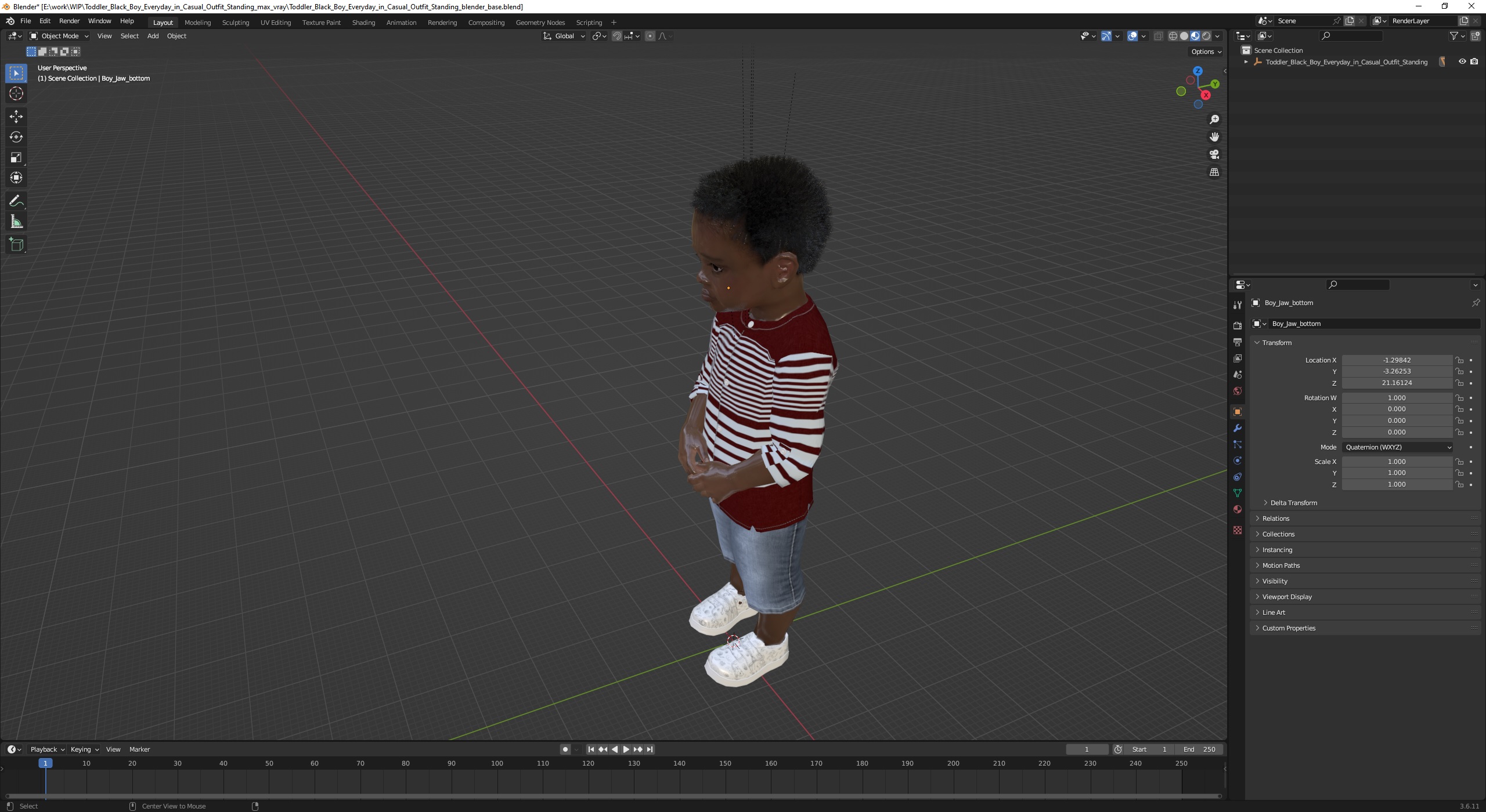 Toddler Black Boy Everyday in Casual Outfit Standing 3D