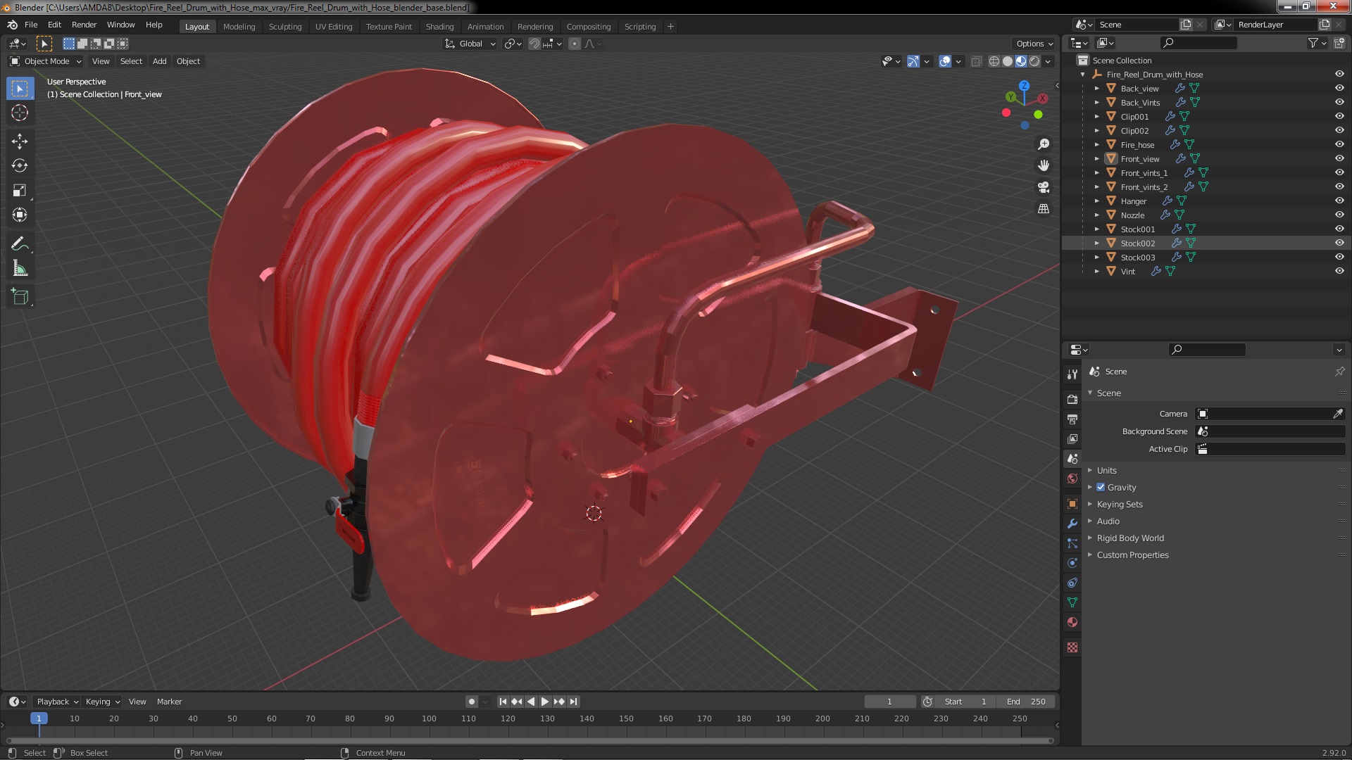 Fire Reel Drum with Hose 3D model