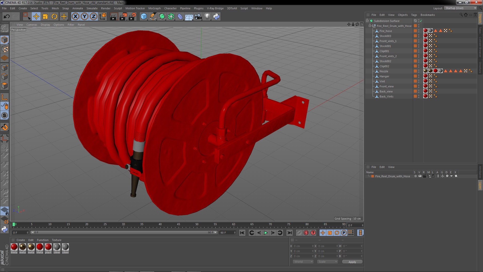 Fire Reel Drum with Hose 3D model
