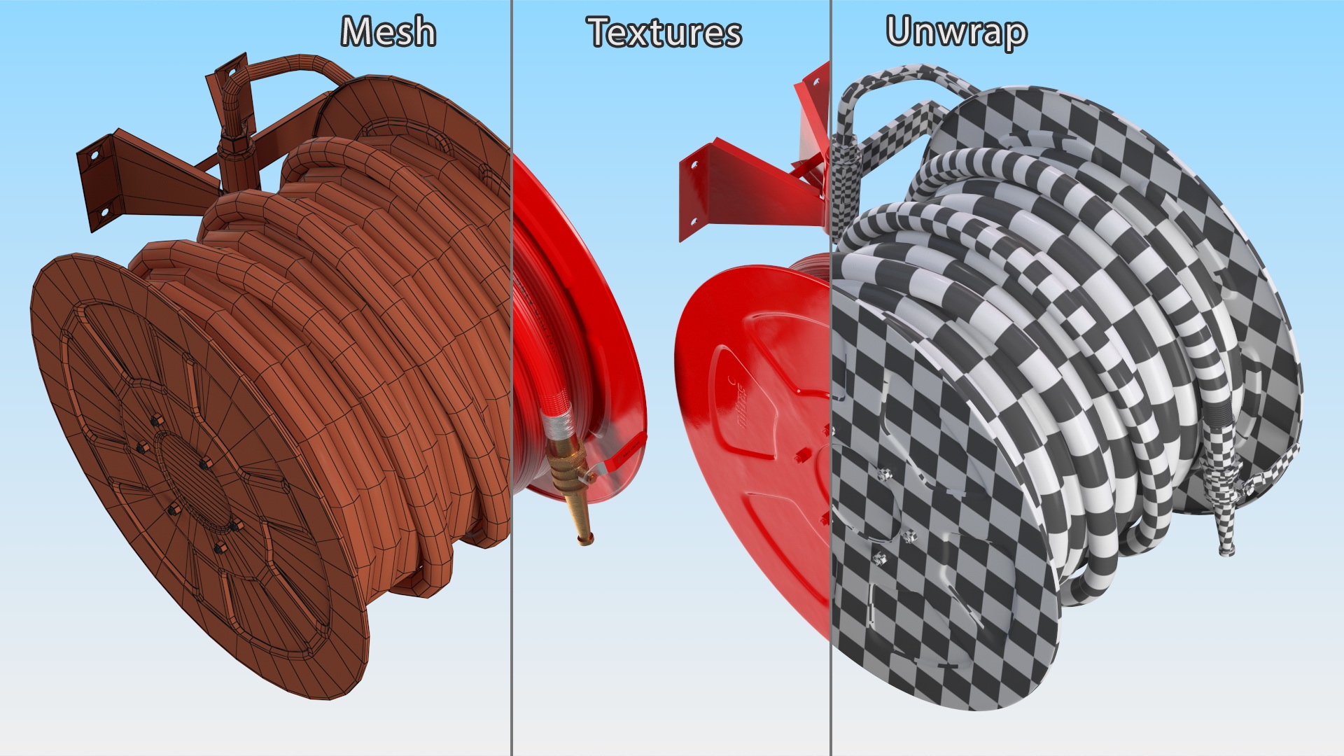 Fire Reel Drum with Hose 3D model