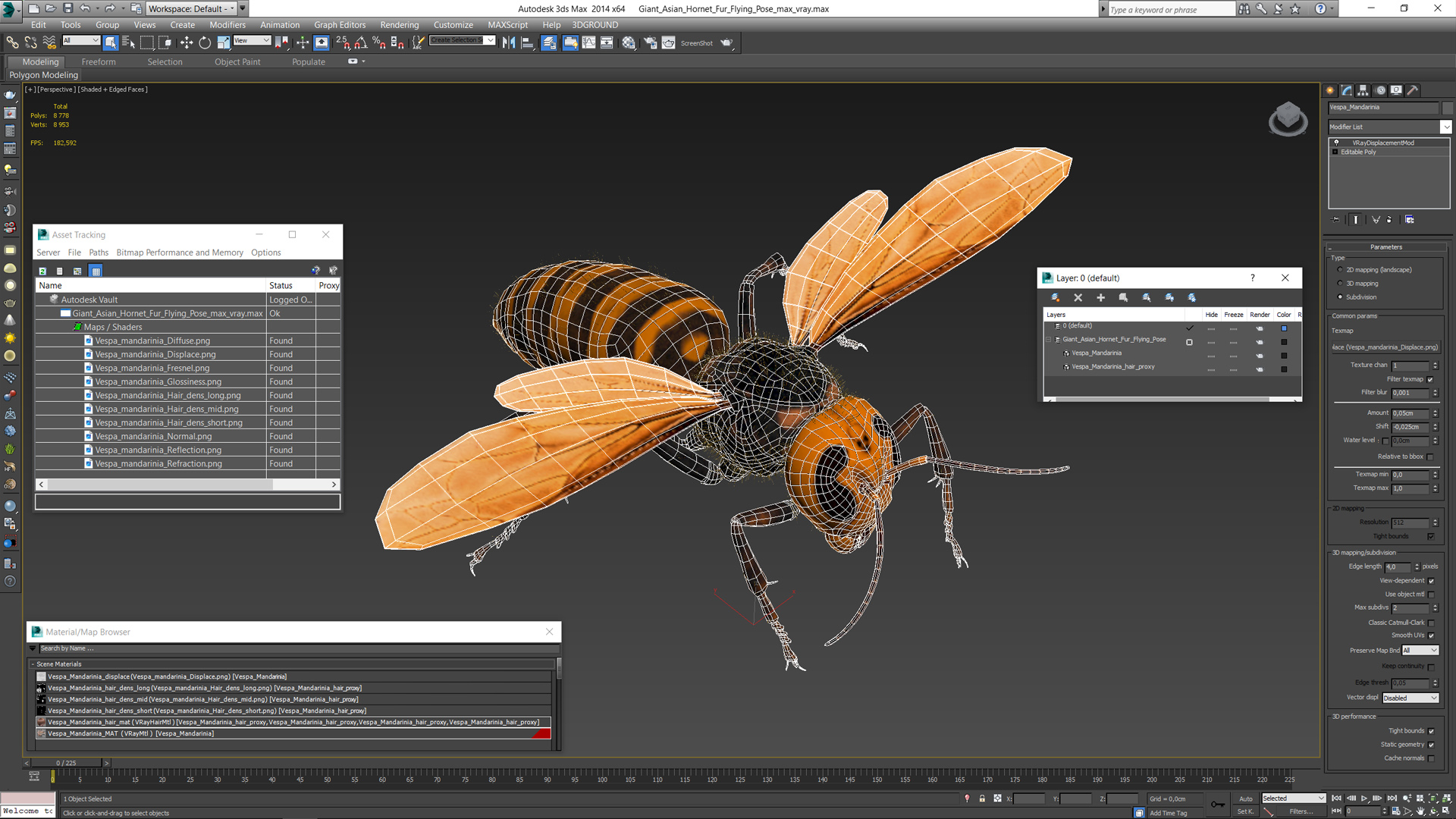 Giant Asian Hornet Fur Flying Pose 3D model