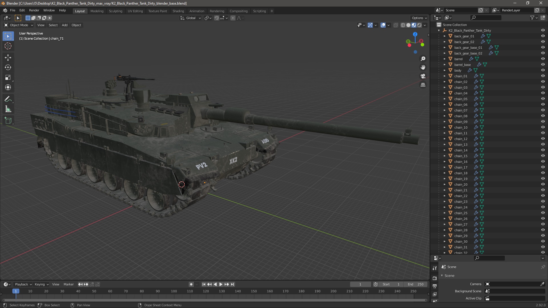 K2 Black Panther Tank Dirty 3D