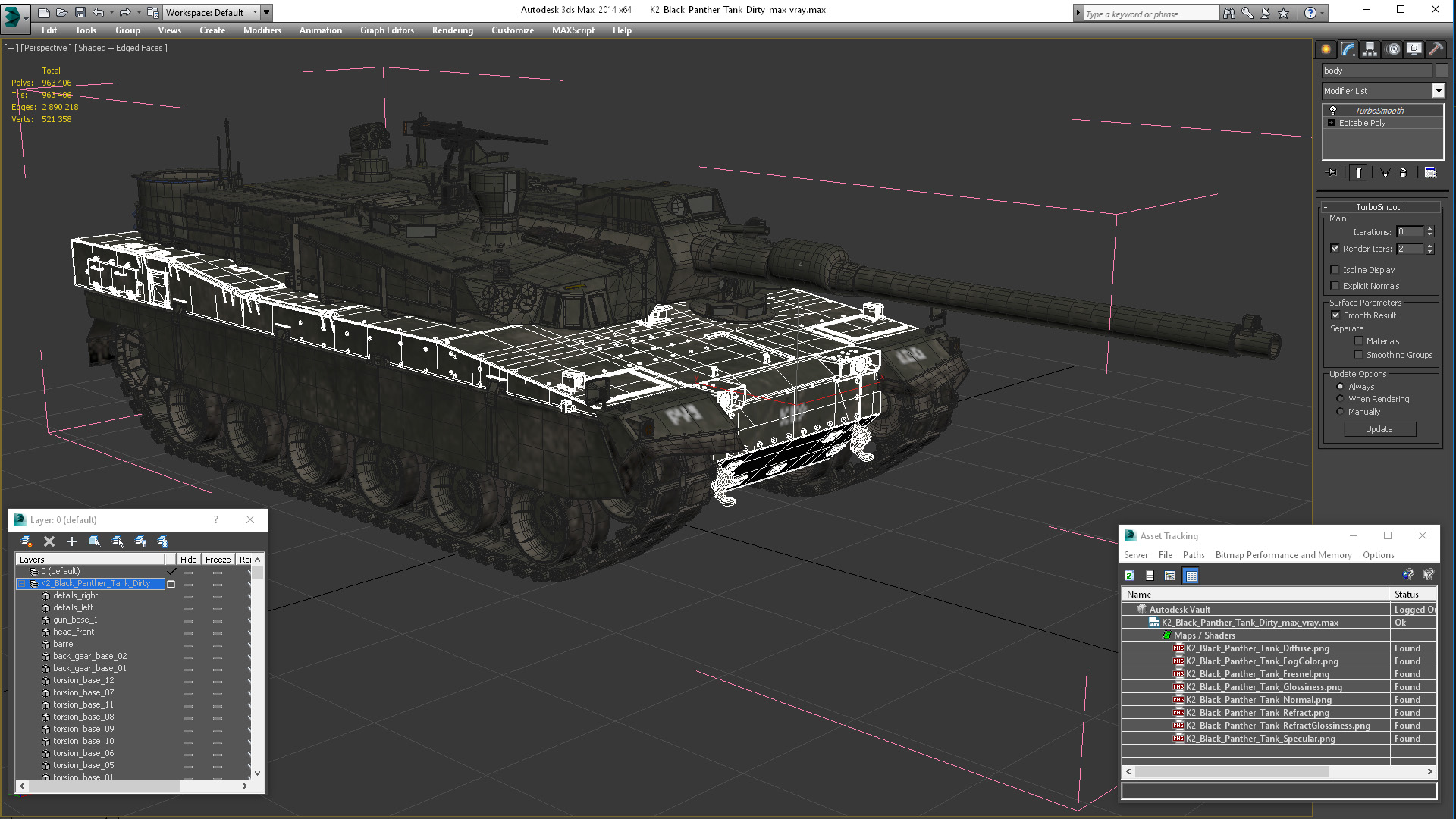 K2 Black Panther Tank Dirty 3D