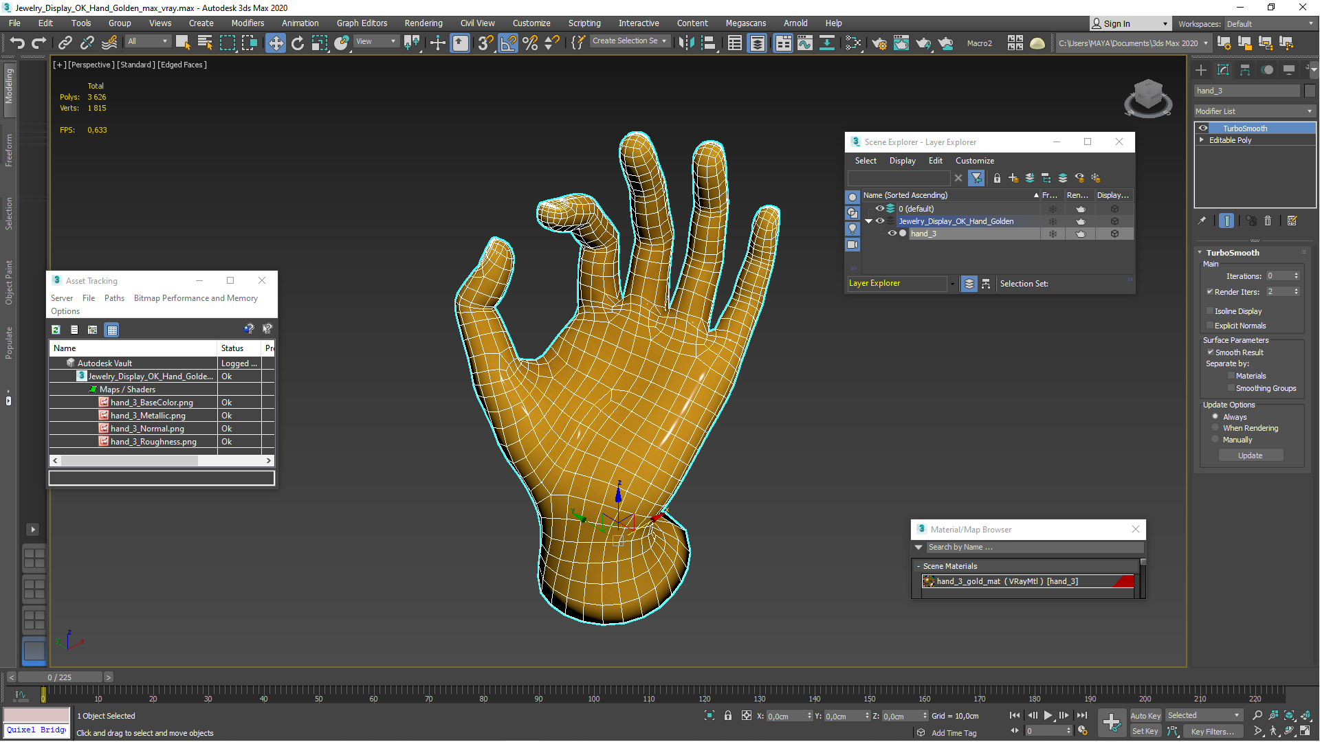 3D model Jewelry Display OK Hand Golden