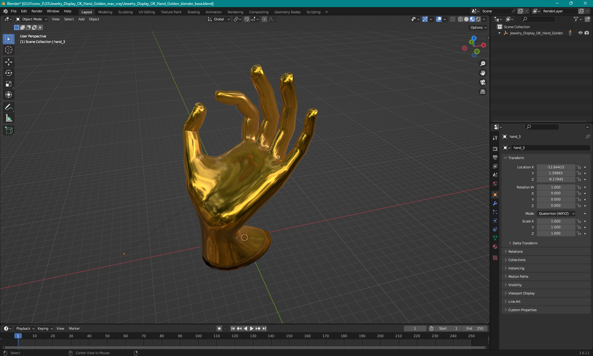 3D model Jewelry Display OK Hand Golden