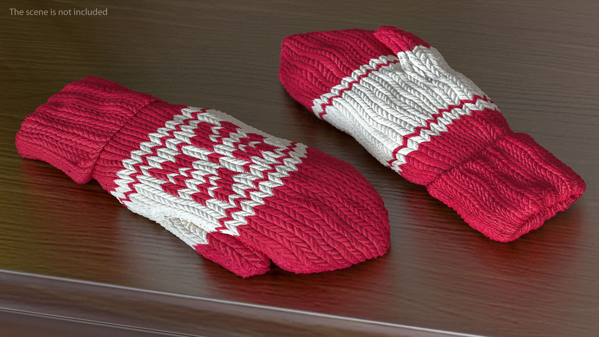 Knitted Red Wool Mittens 3D model