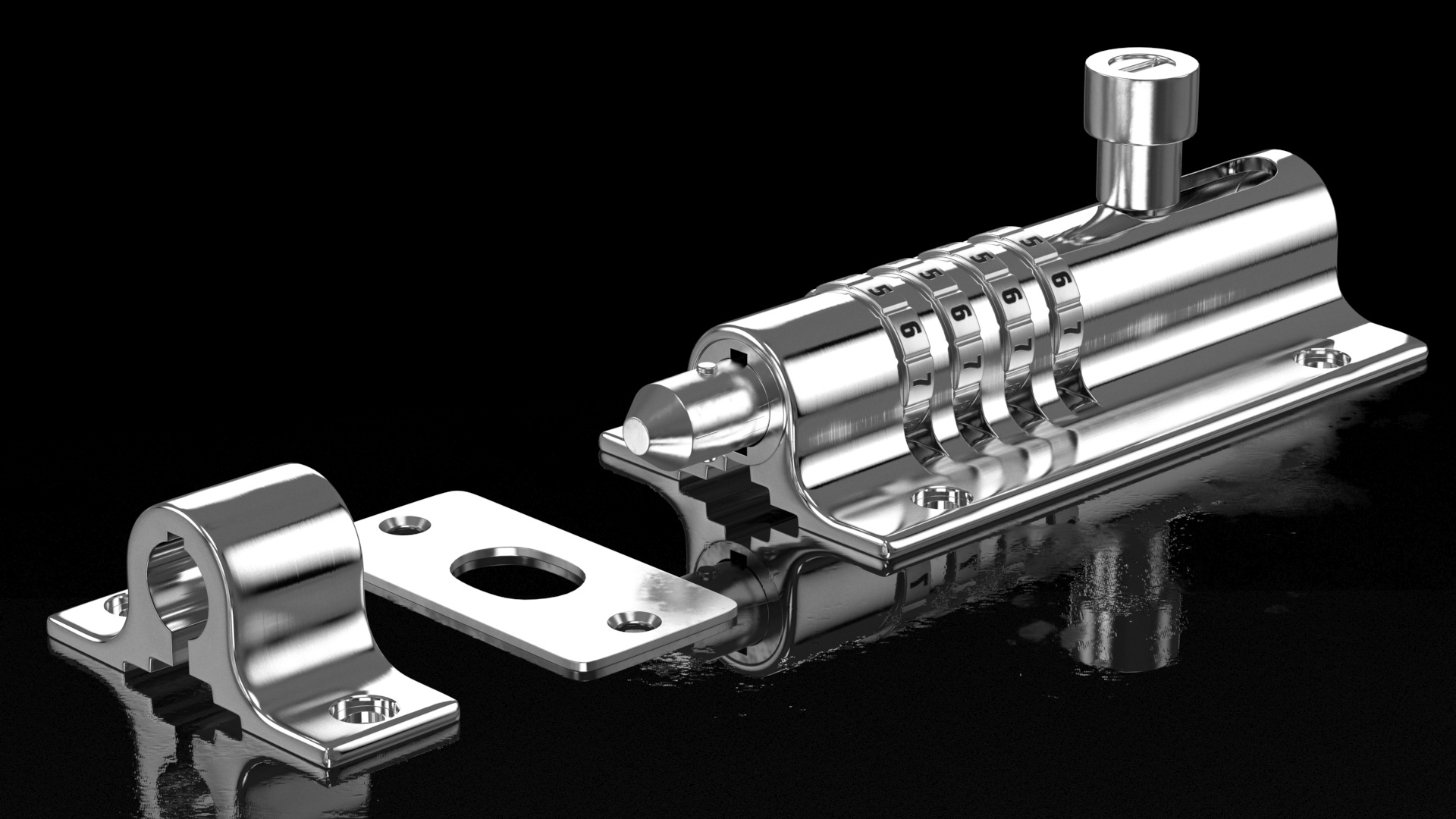 Combi Bolt Door Lock Chrome 3D
