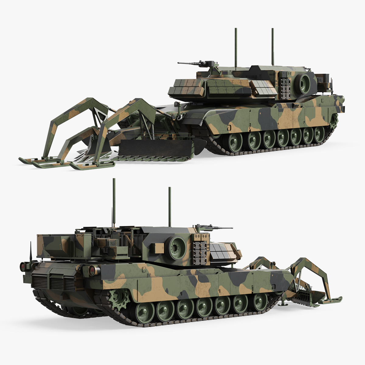 Breaching Tank with Mine Plow Camo Simplified 3D model preview