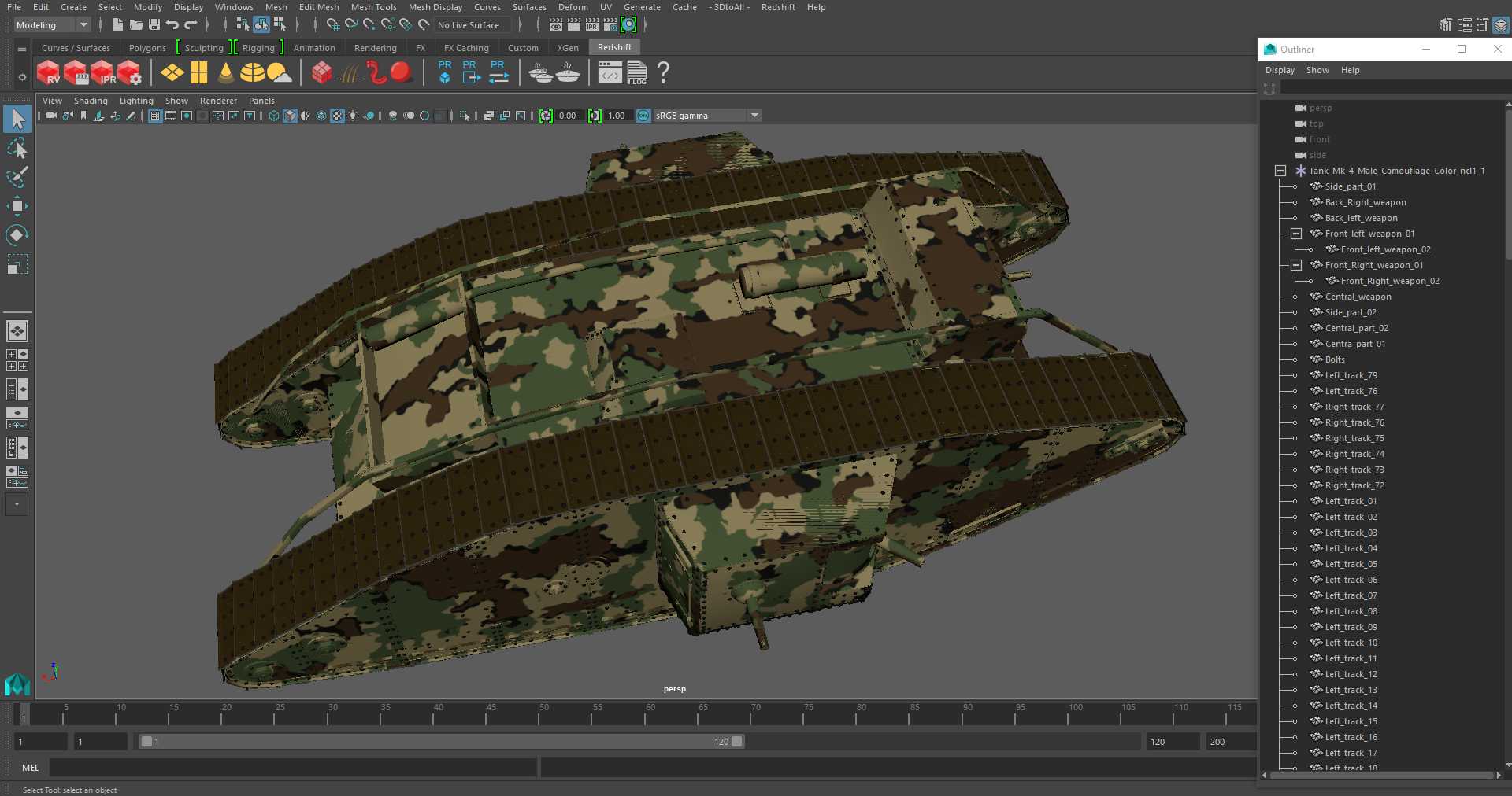 3D Tank MK 4 Male Camouflage Color