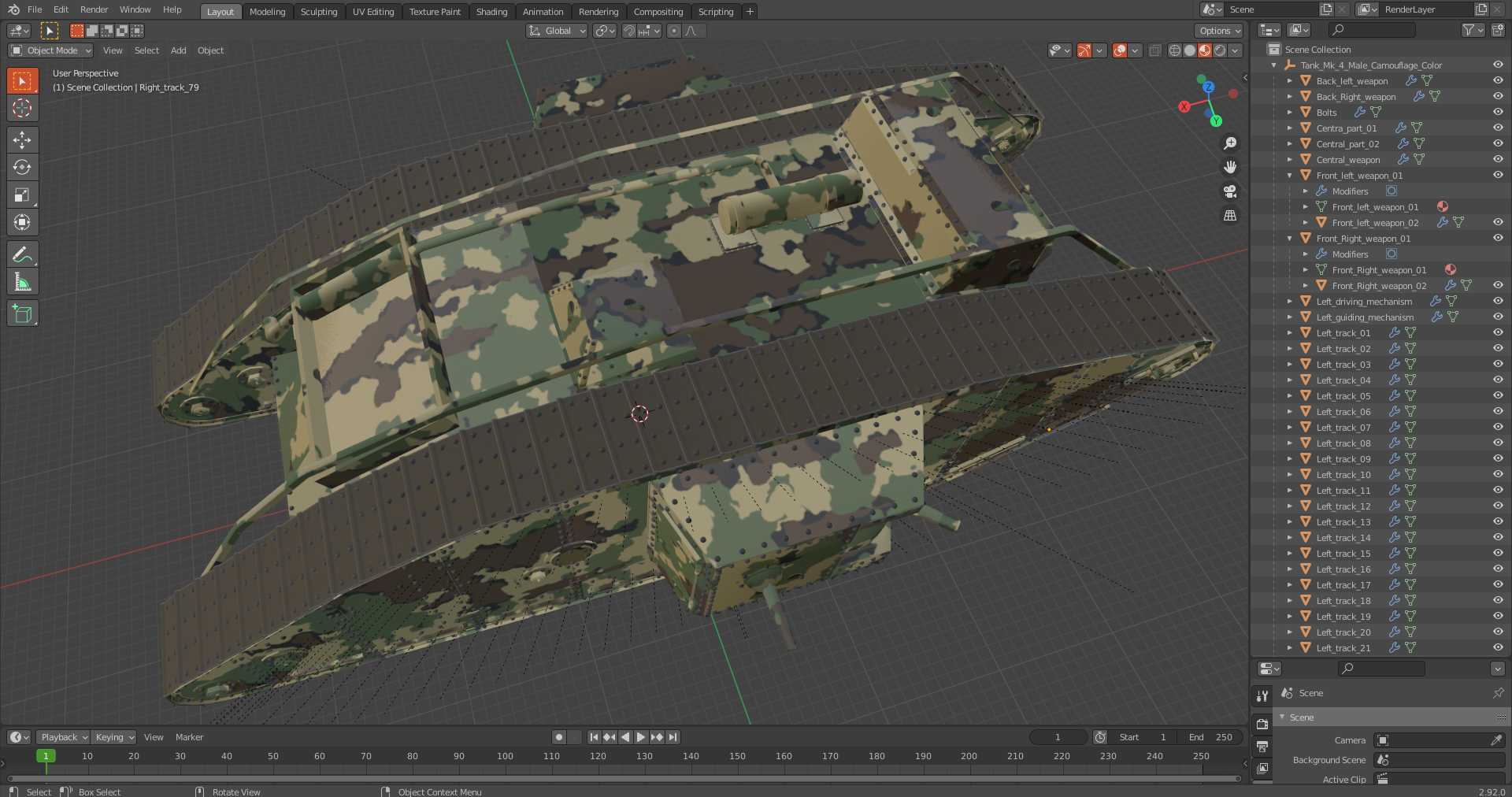 3D Tank MK 4 Male Camouflage Color
