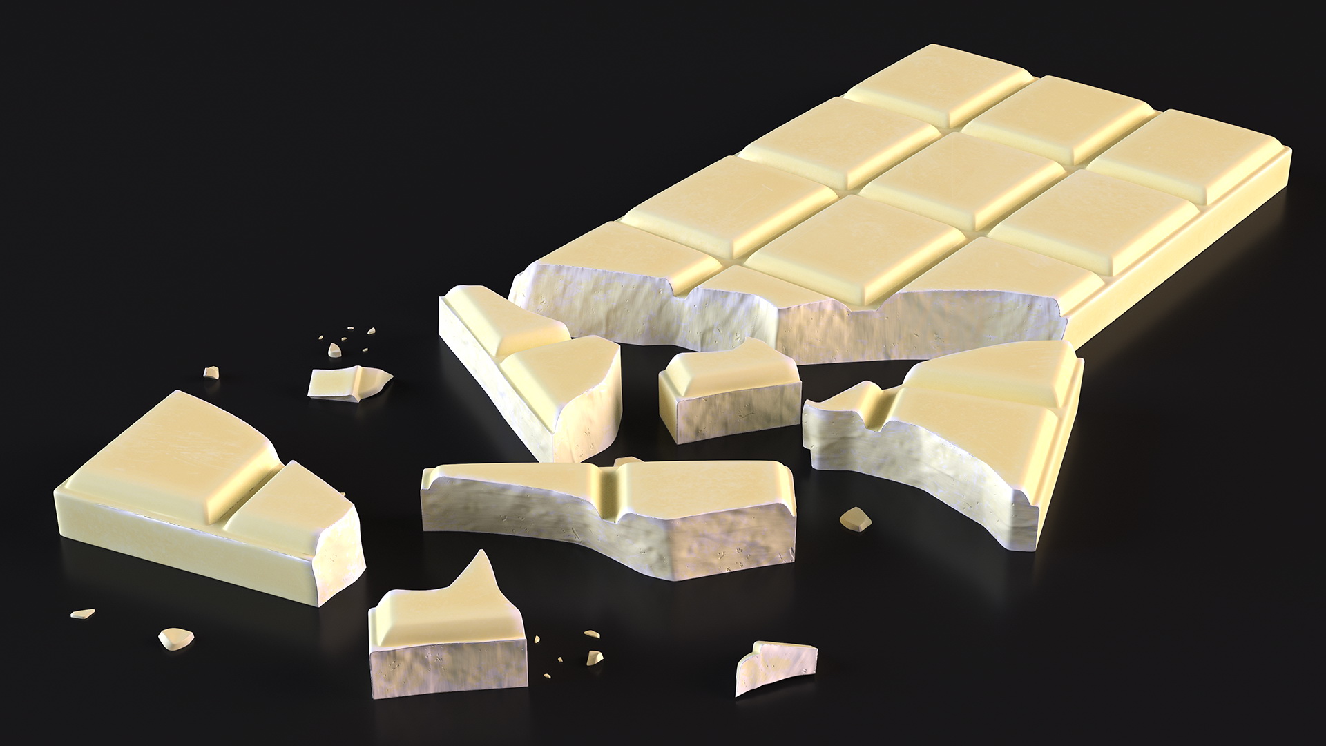 3D Broken White Chocolate Bar