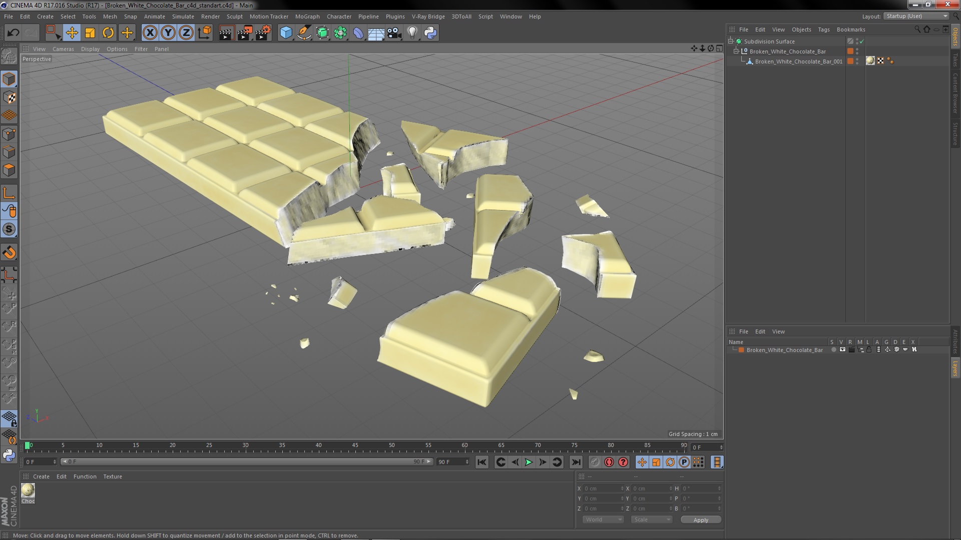 3D Broken White Chocolate Bar