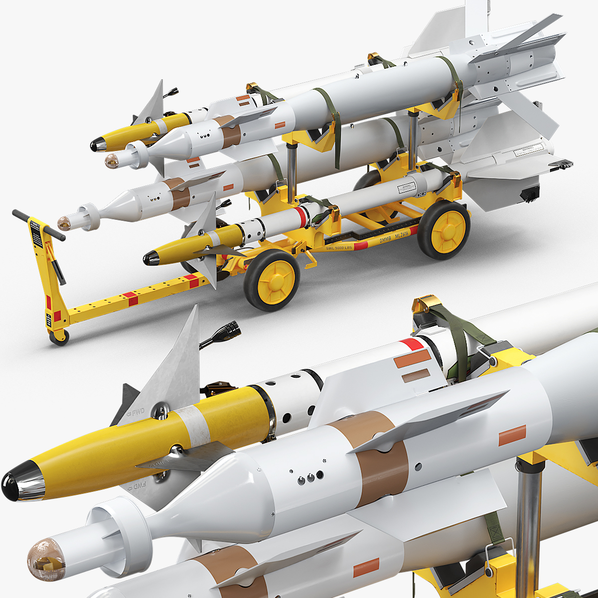 Missile Deck Cart with Training Missiles 3D model preview