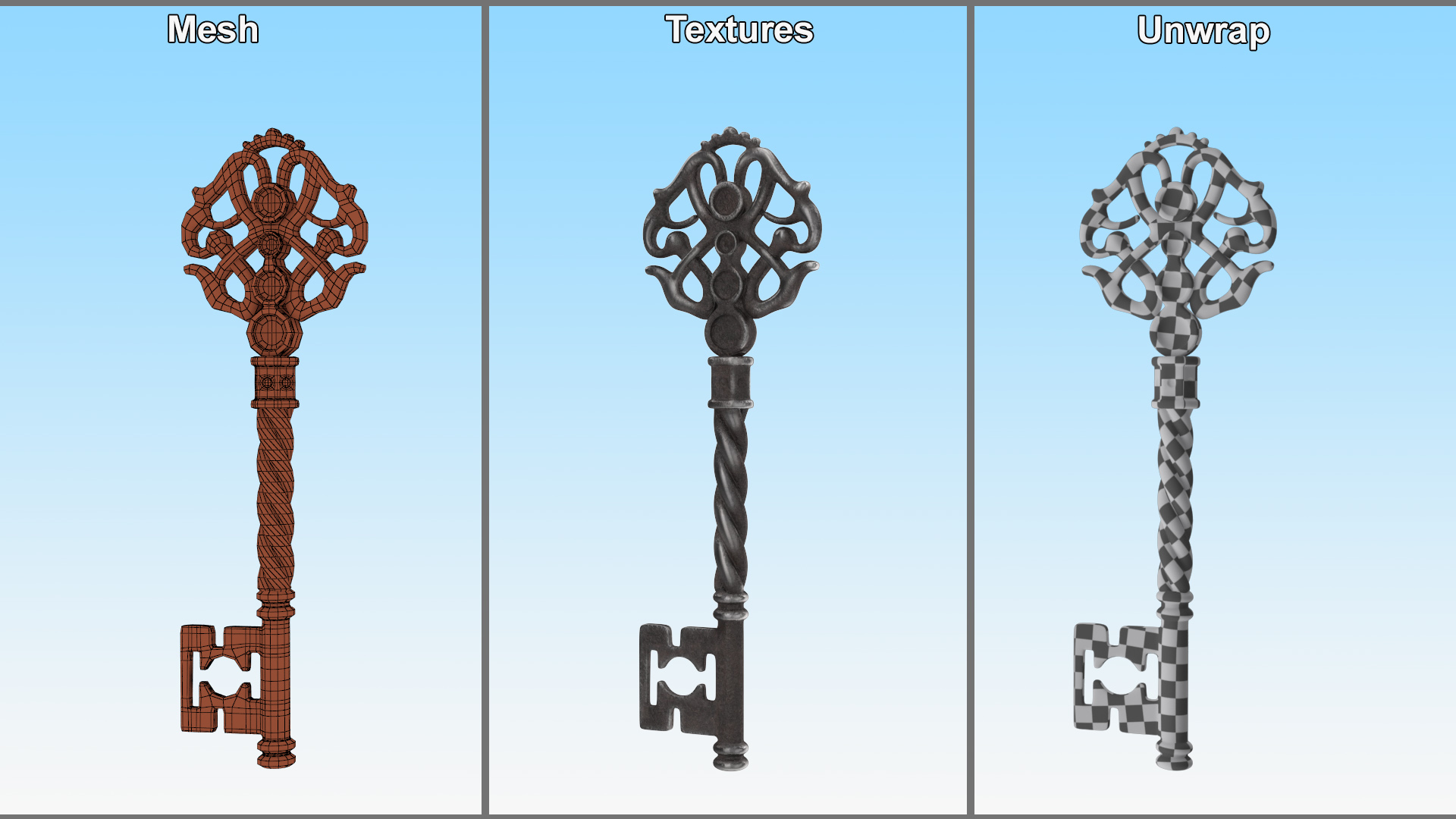 3D Fantasy Skeleton Key Steel