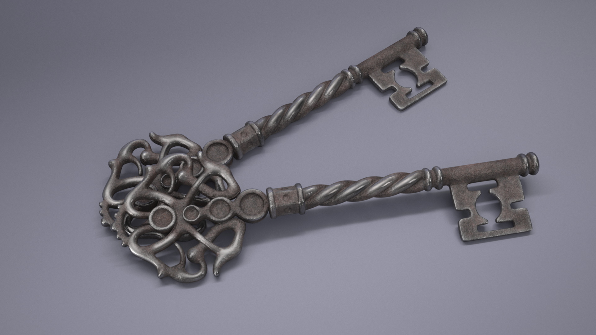 3D Fantasy Skeleton Key Steel