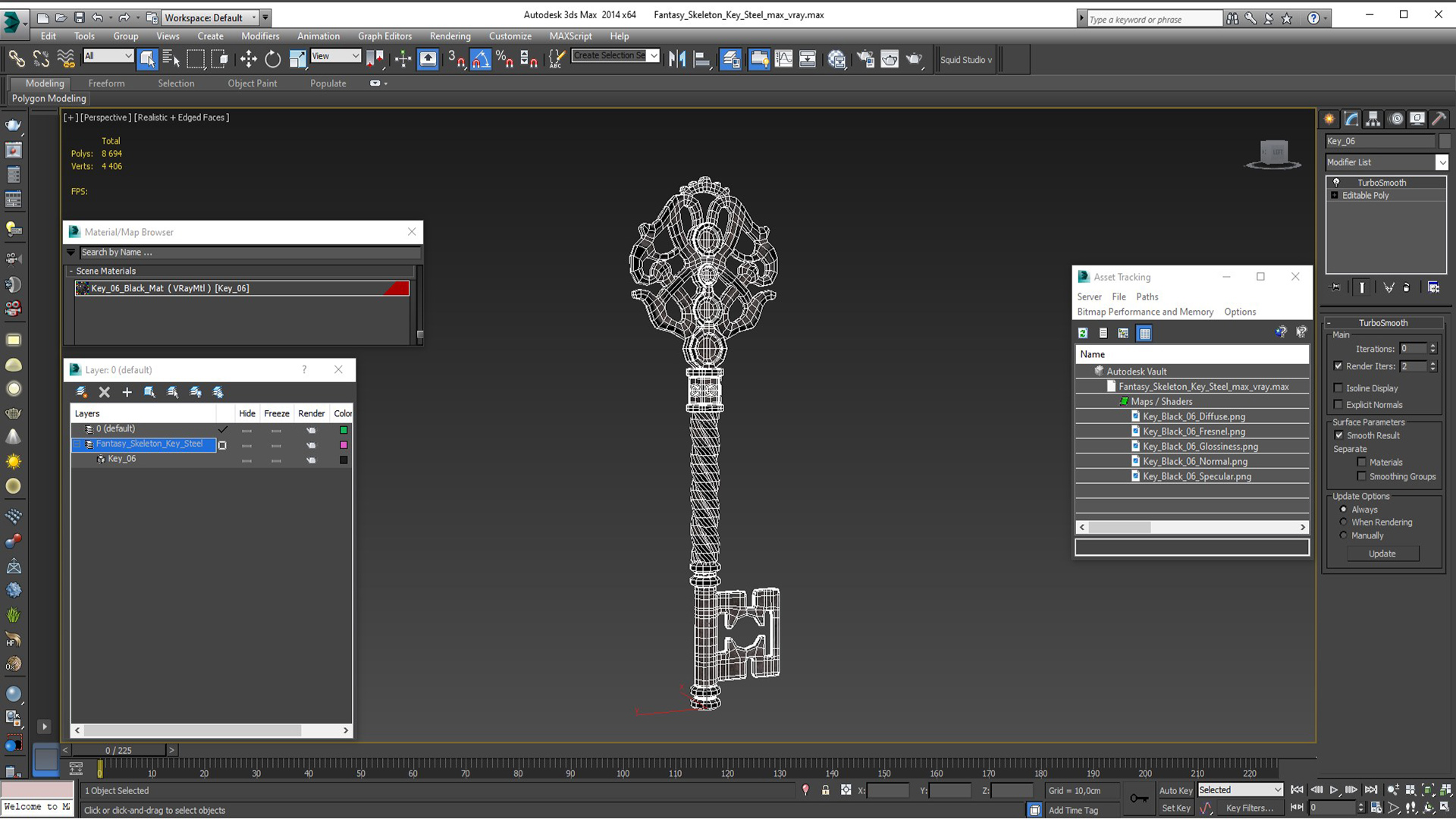 3D Fantasy Skeleton Key Steel