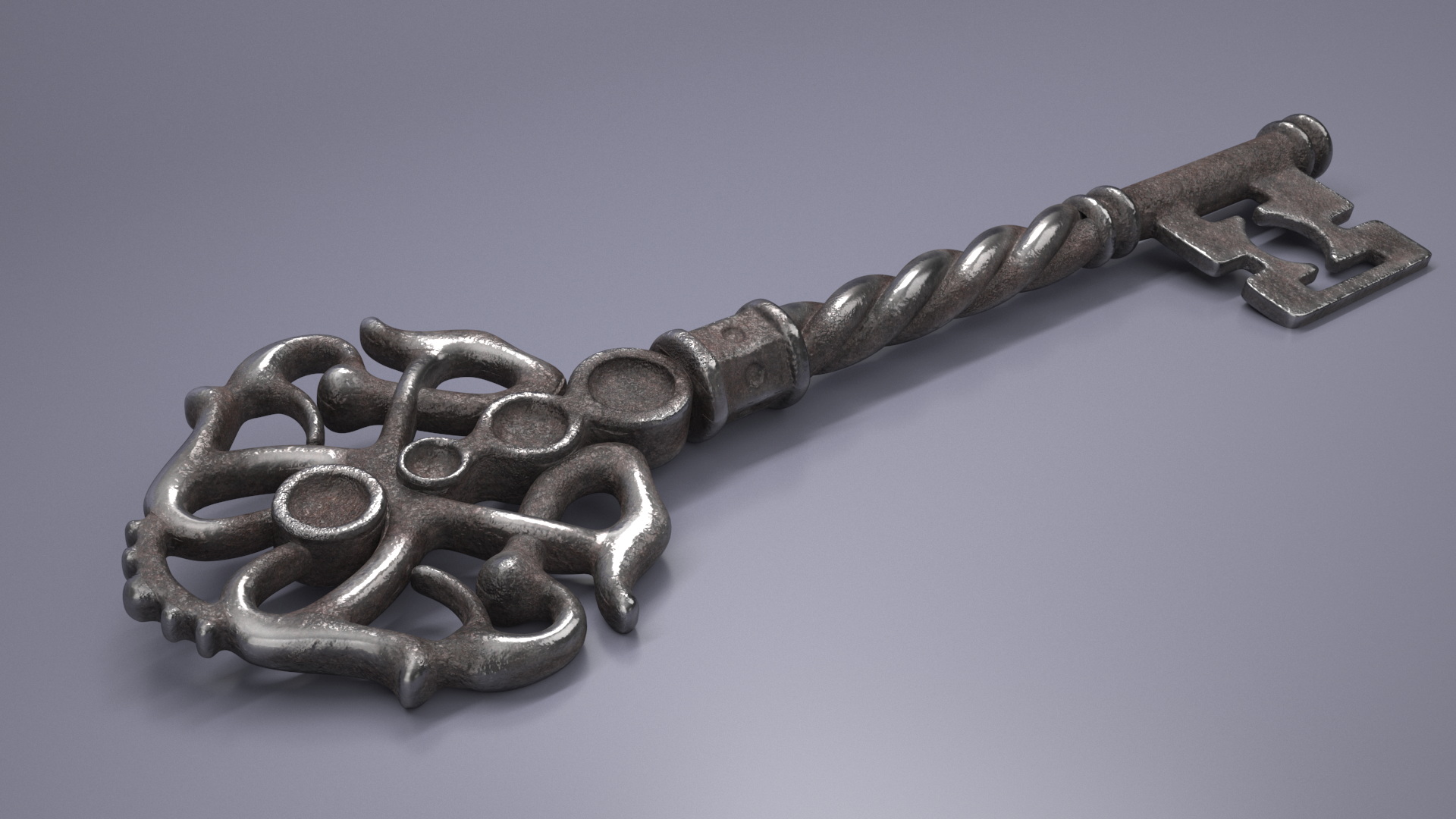 3D Fantasy Skeleton Key Steel