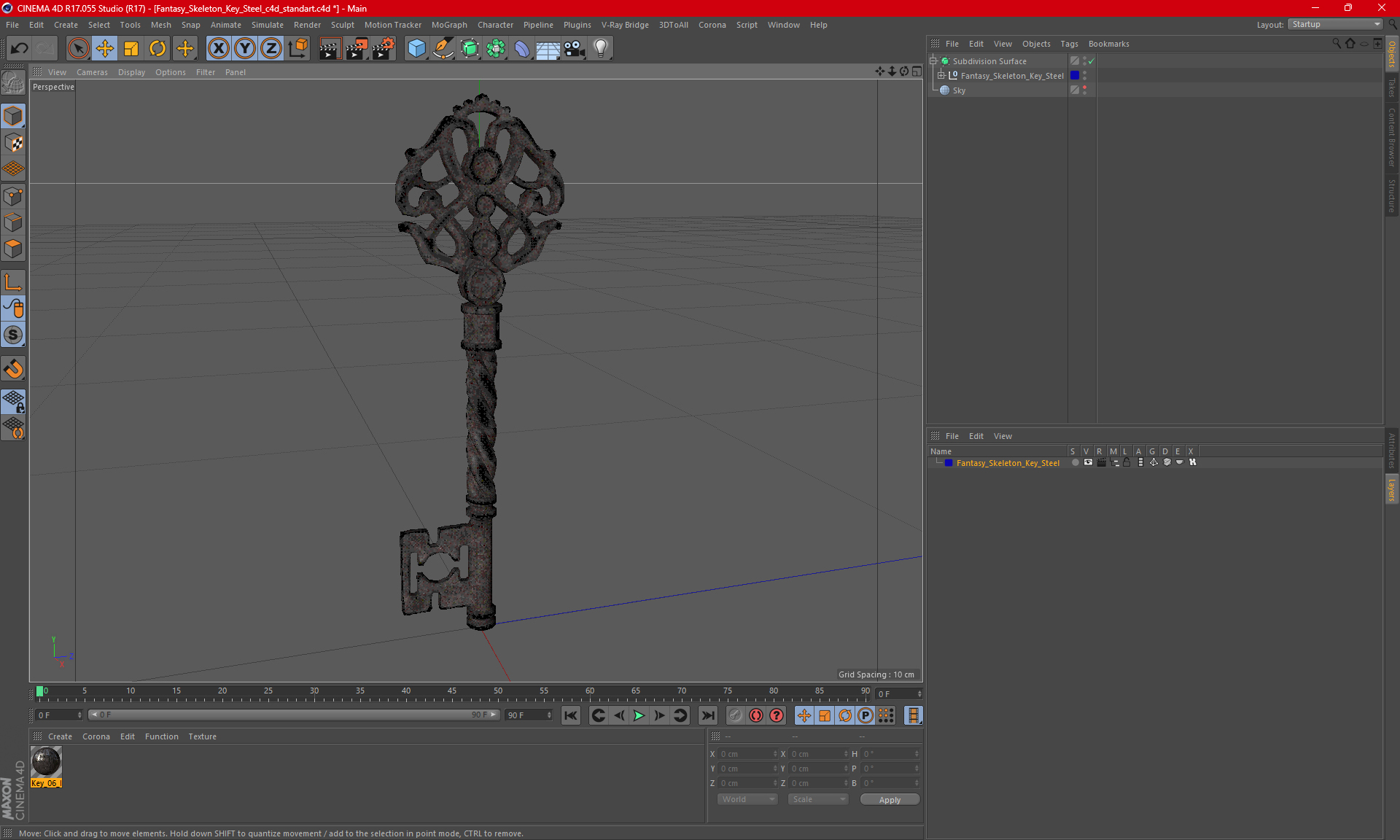 3D Fantasy Skeleton Key Steel