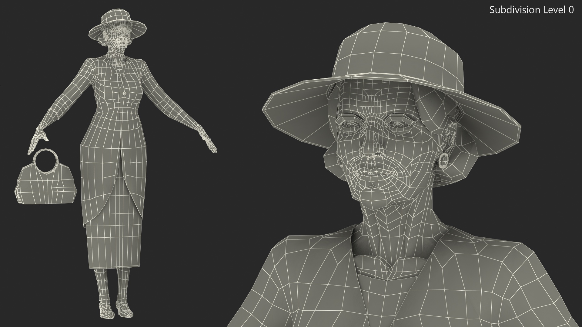 3D model Elderly Woman wearing Party Dress T Pose