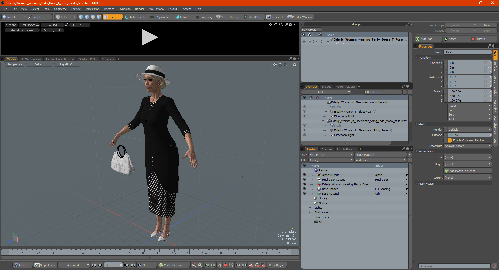 3D model Elderly Woman wearing Party Dress T Pose