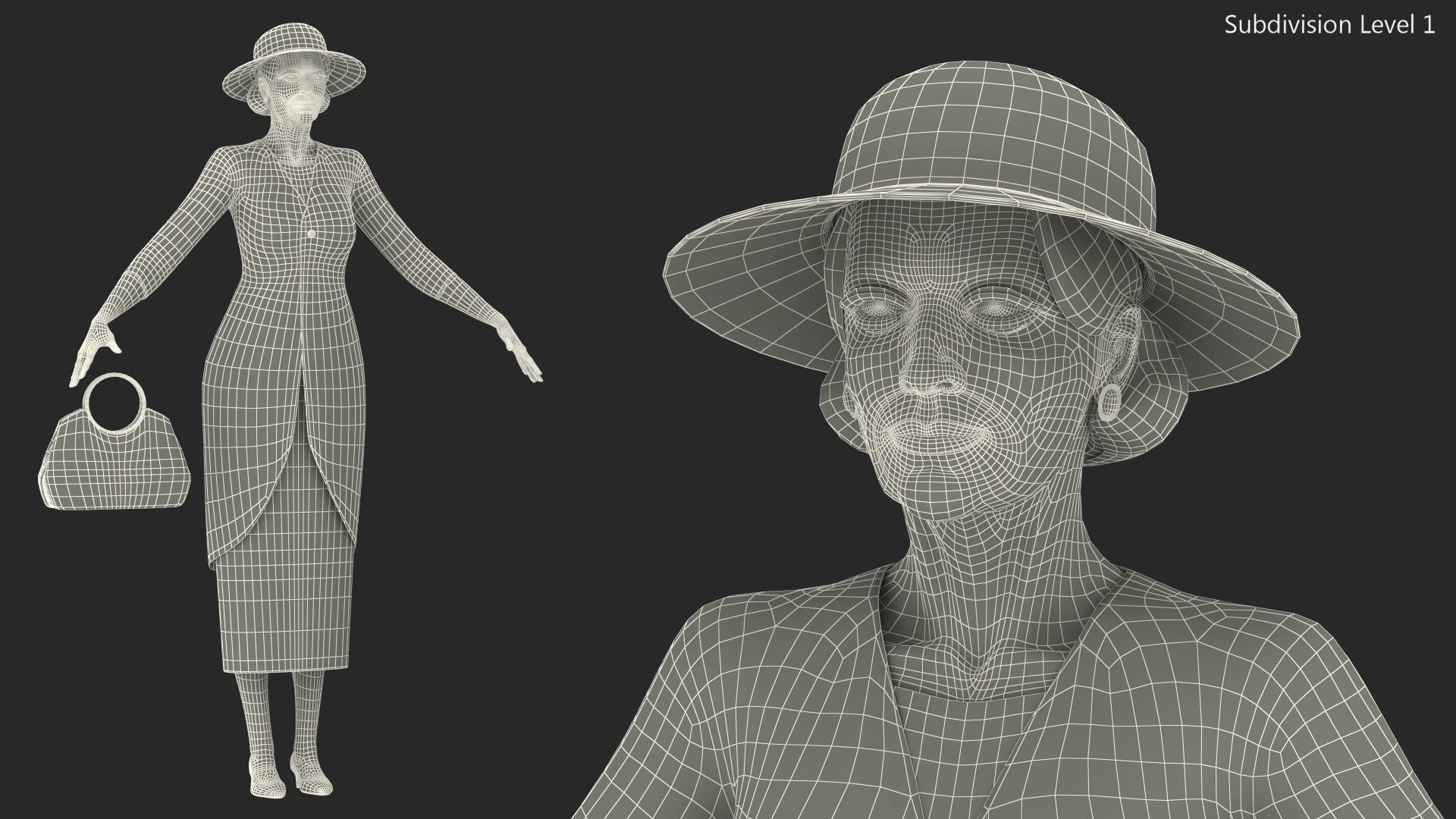 3D model Elderly Woman wearing Party Dress T Pose