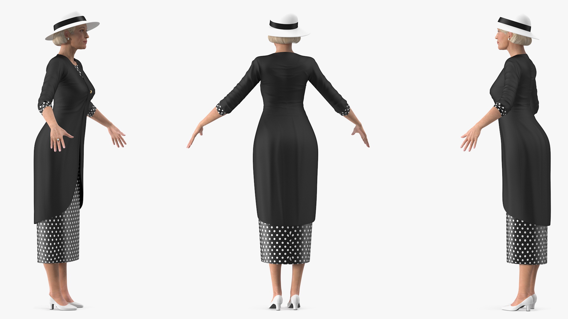 3D model Elderly Woman wearing Party Dress T Pose