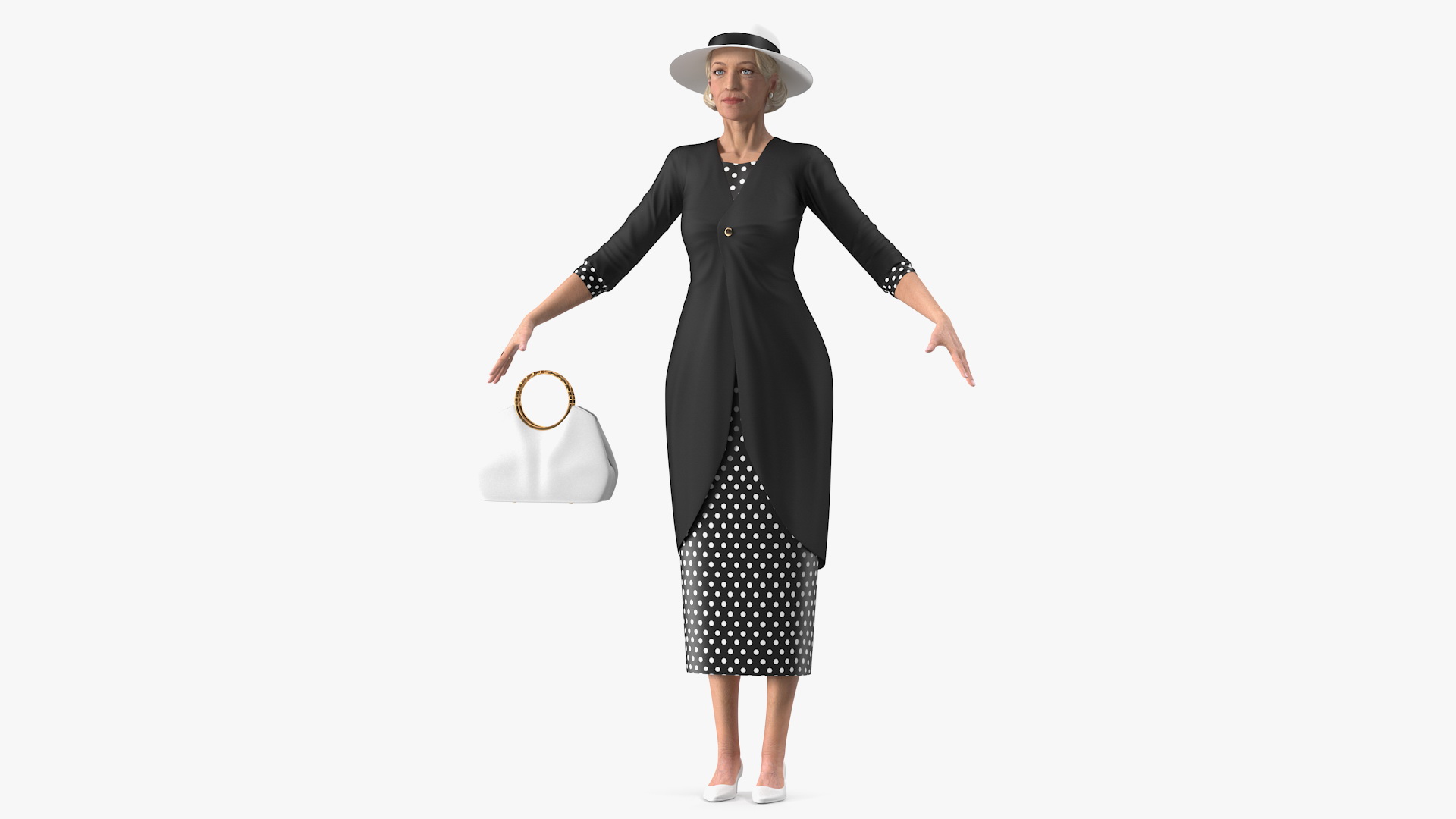3D model Elderly Woman wearing Party Dress T Pose