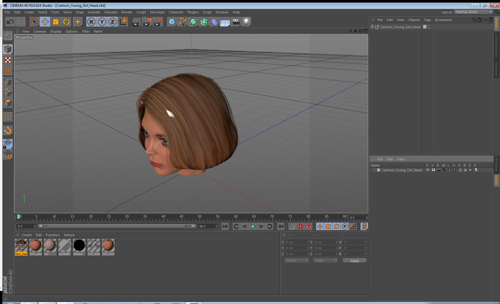 3D Cartoon Young Girl Head model