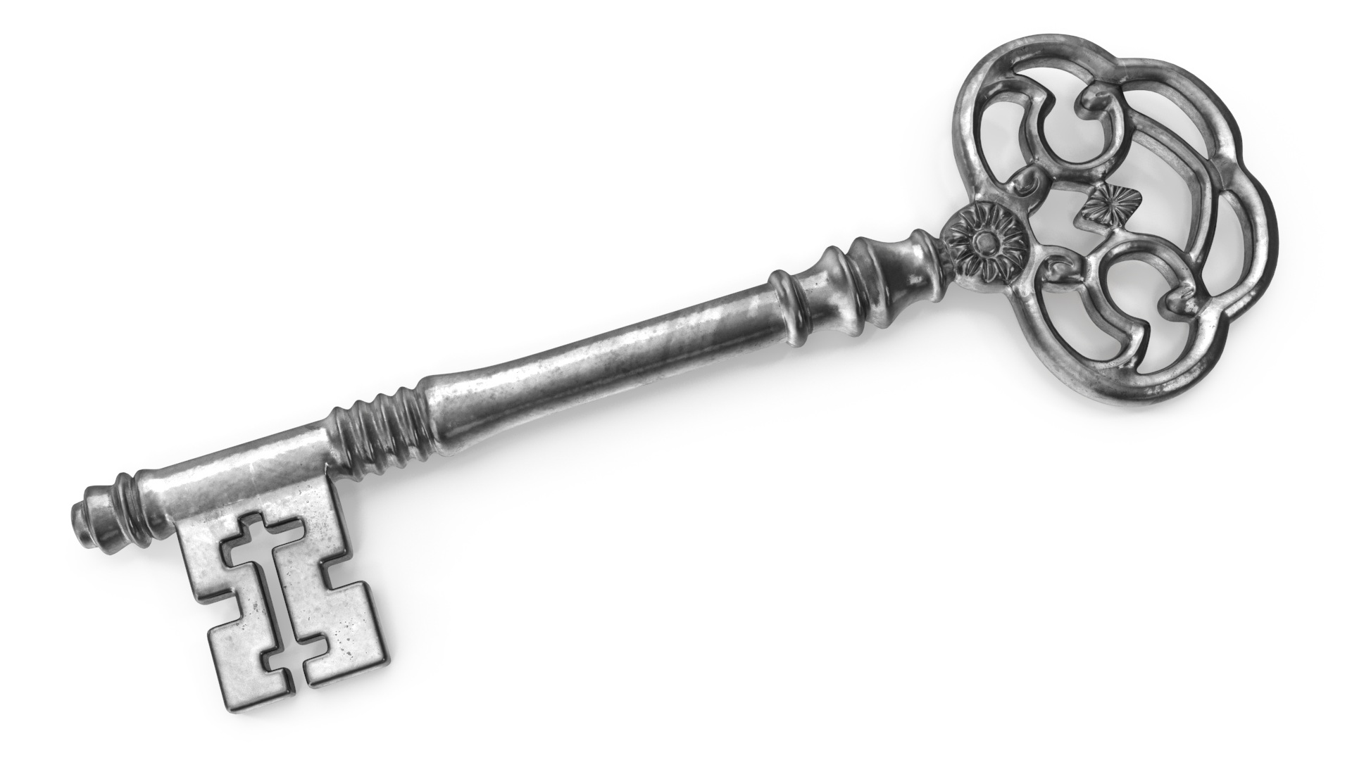 Antique Ornate Skeleton Key Silver for 3D Print 3D
