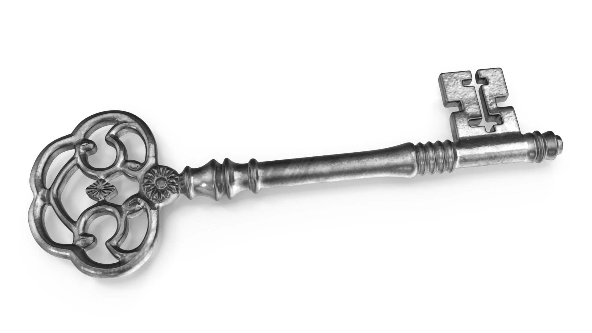 Antique Ornate Skeleton Key Silver for 3D Print 3D