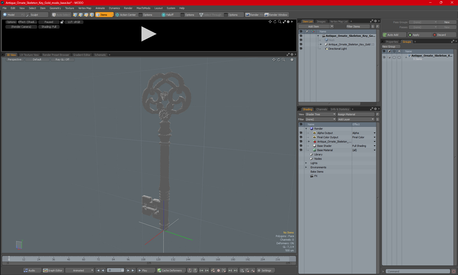 Antique Ornate Skeleton Key Silver for 3D Print 3D