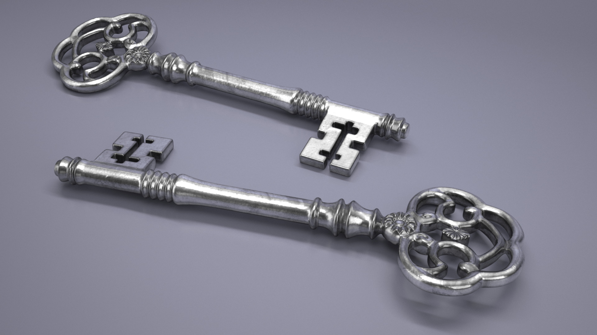 Antique Ornate Skeleton Key Silver for 3D Print 3D