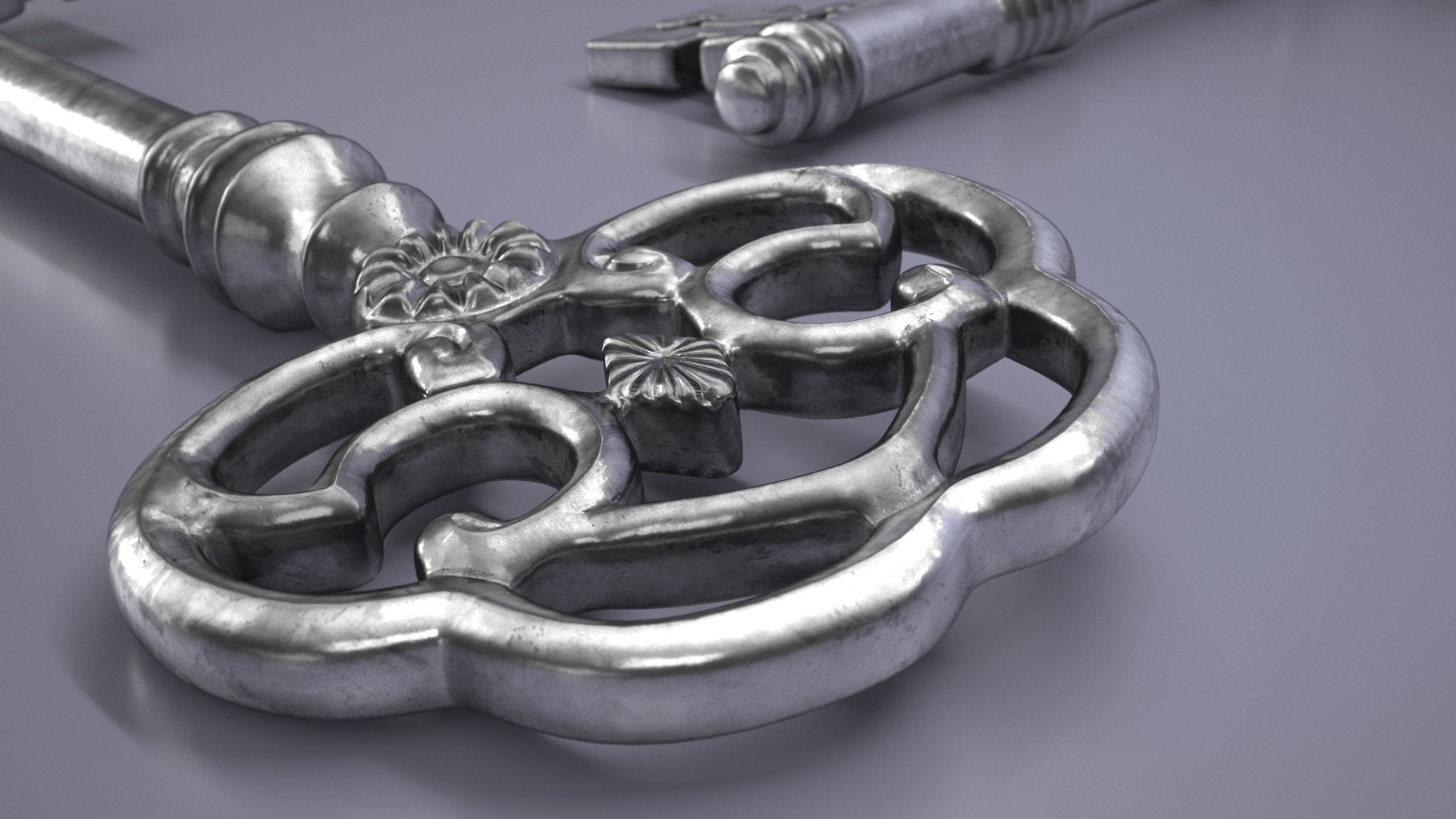Antique Ornate Skeleton Key Silver for 3D Print 3D