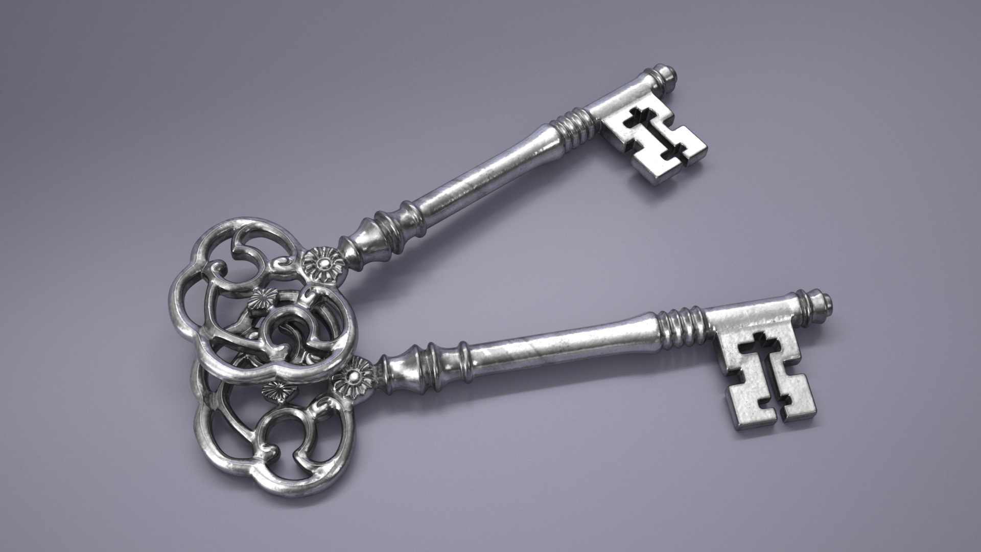 Antique Ornate Skeleton Key Silver for 3D Print 3D