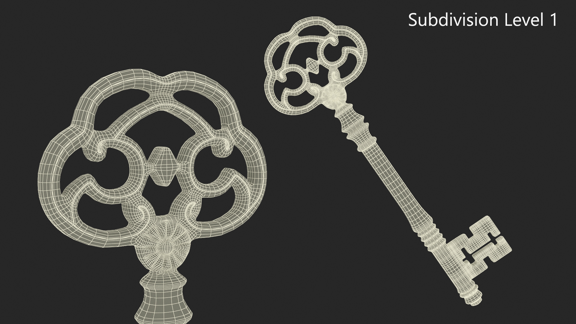 Antique Ornate Skeleton Key Silver for 3D Print 3D