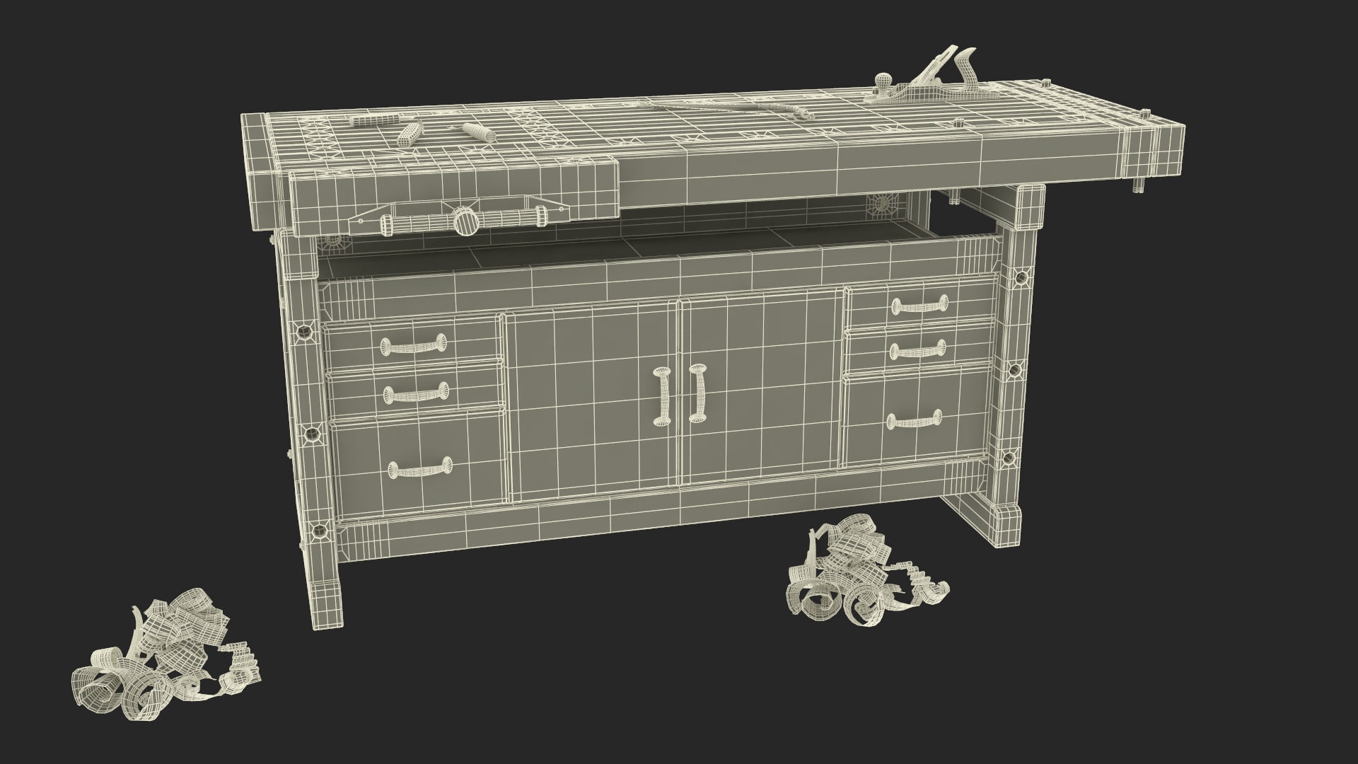 3D Aspen Workbench with Tools and Sawdust model