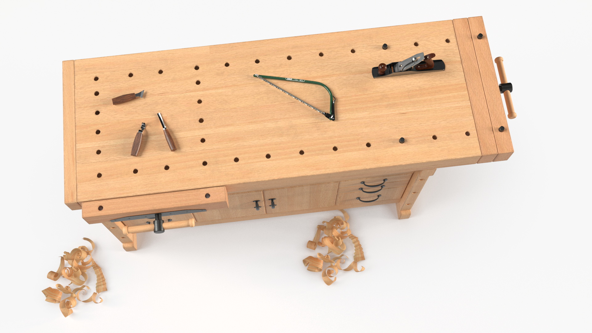 3D Aspen Workbench with Tools and Sawdust model