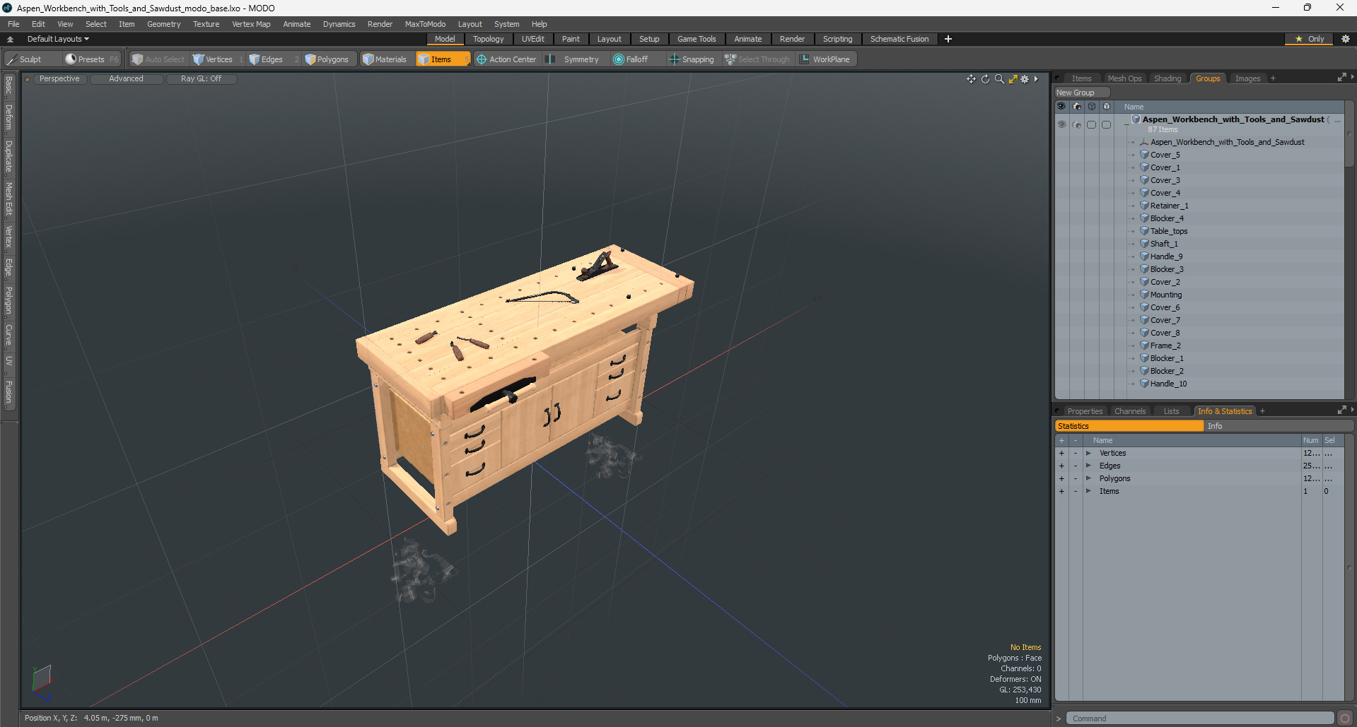 3D Aspen Workbench with Tools and Sawdust model