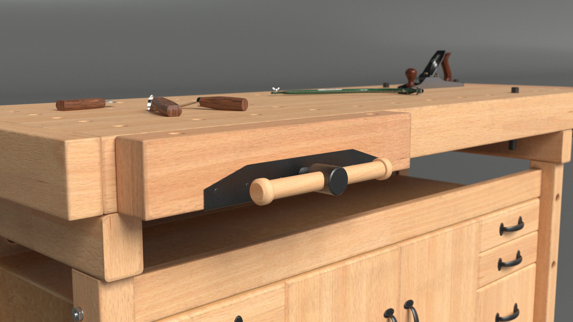 3D Aspen Workbench with Tools and Sawdust model