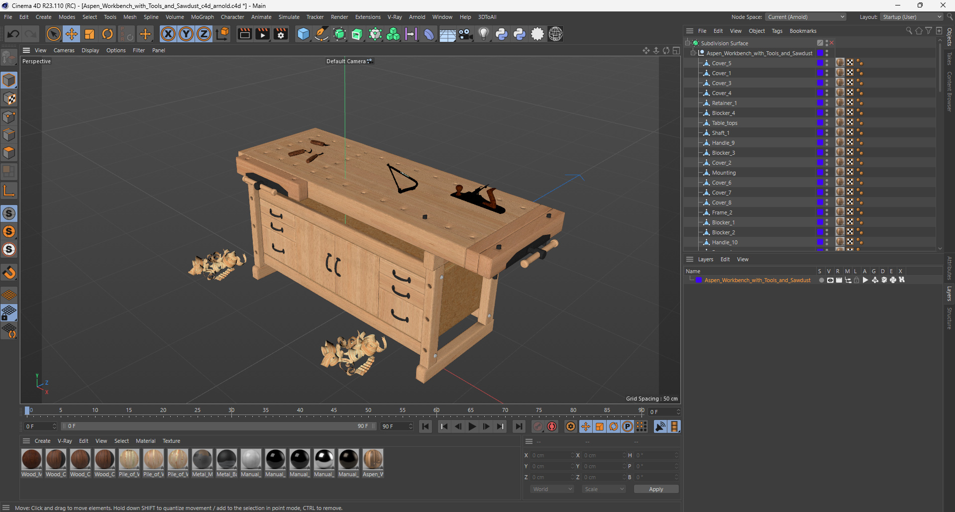 3D Aspen Workbench with Tools and Sawdust model