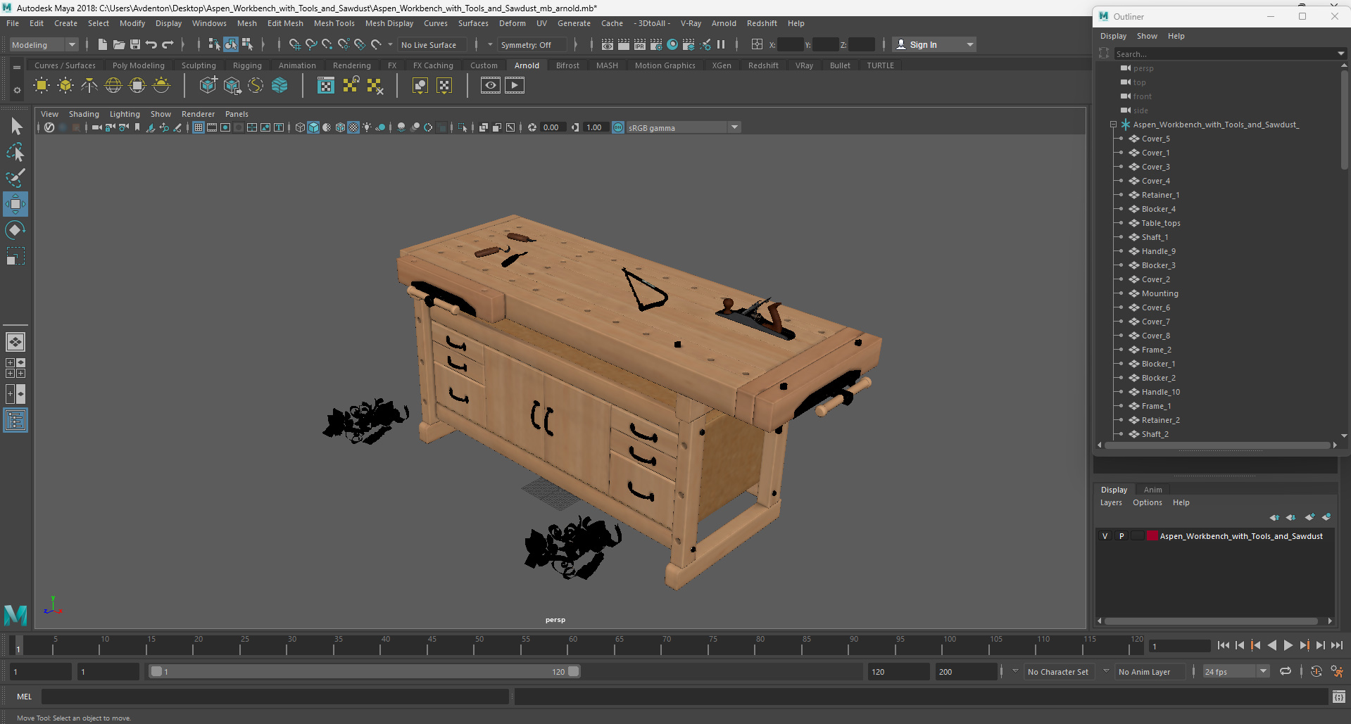 3D Aspen Workbench with Tools and Sawdust model