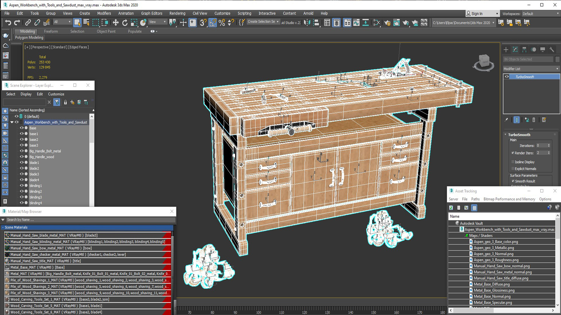 3D Aspen Workbench with Tools and Sawdust model