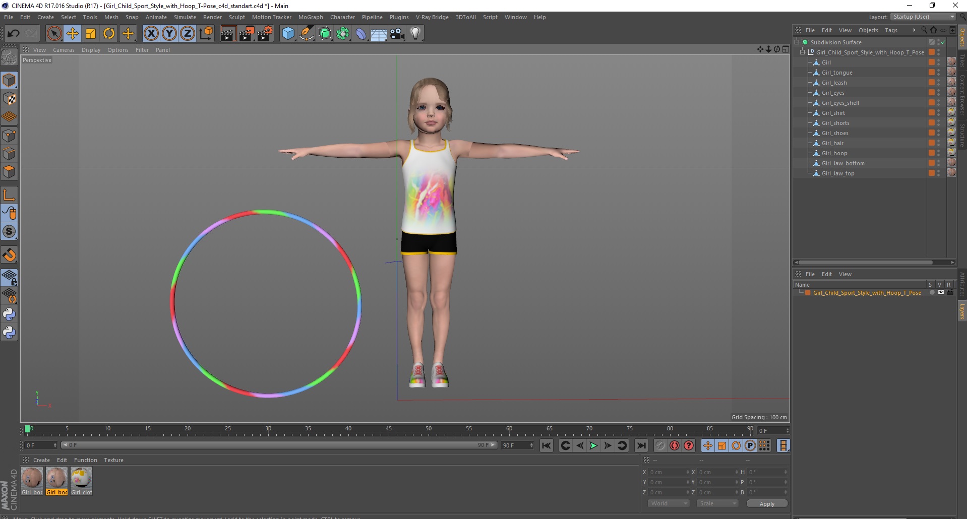 Girl Child Sport Style with Hoop T-Pose 3D model