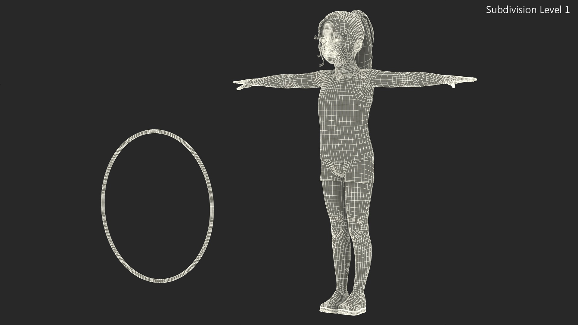 Girl Child Sport Style with Hoop T-Pose 3D model