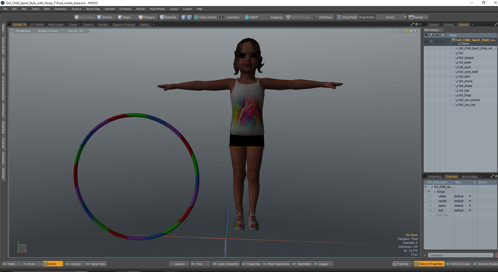 Girl Child Sport Style with Hoop T-Pose 3D model