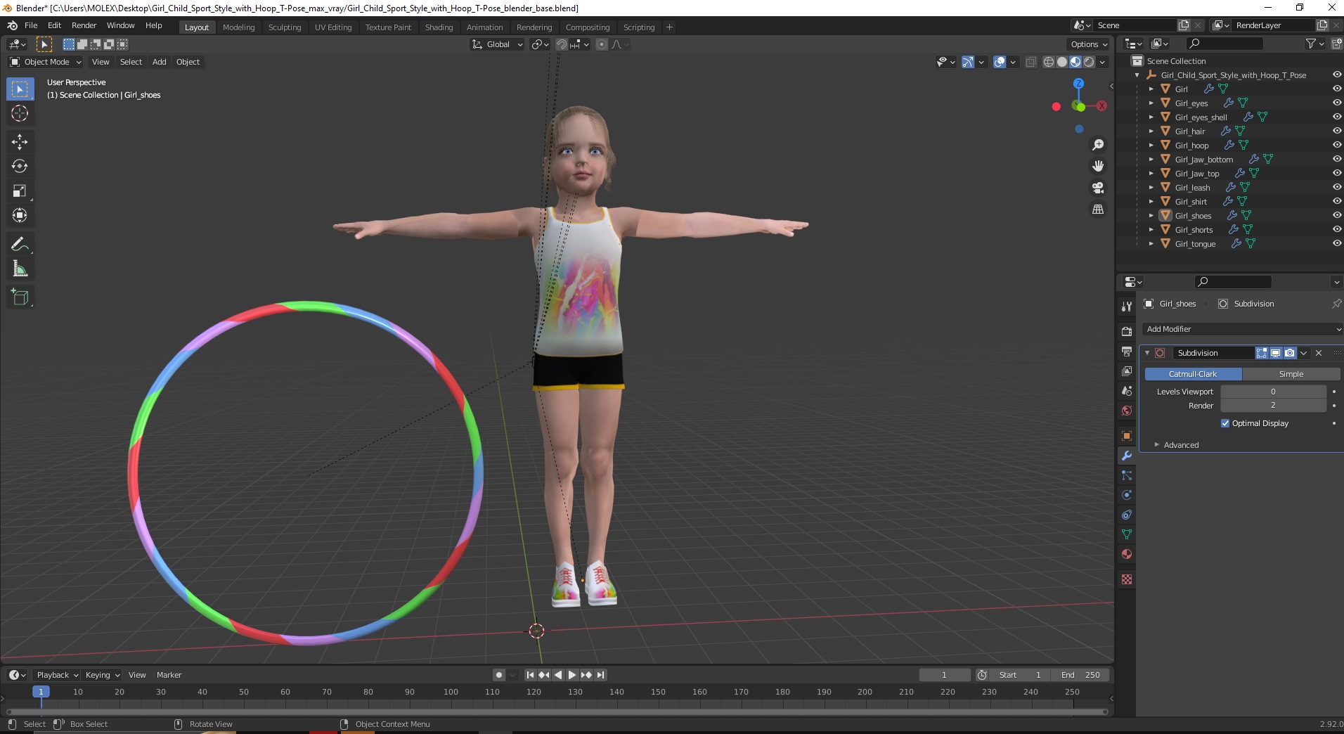 Girl Child Sport Style with Hoop T-Pose 3D model