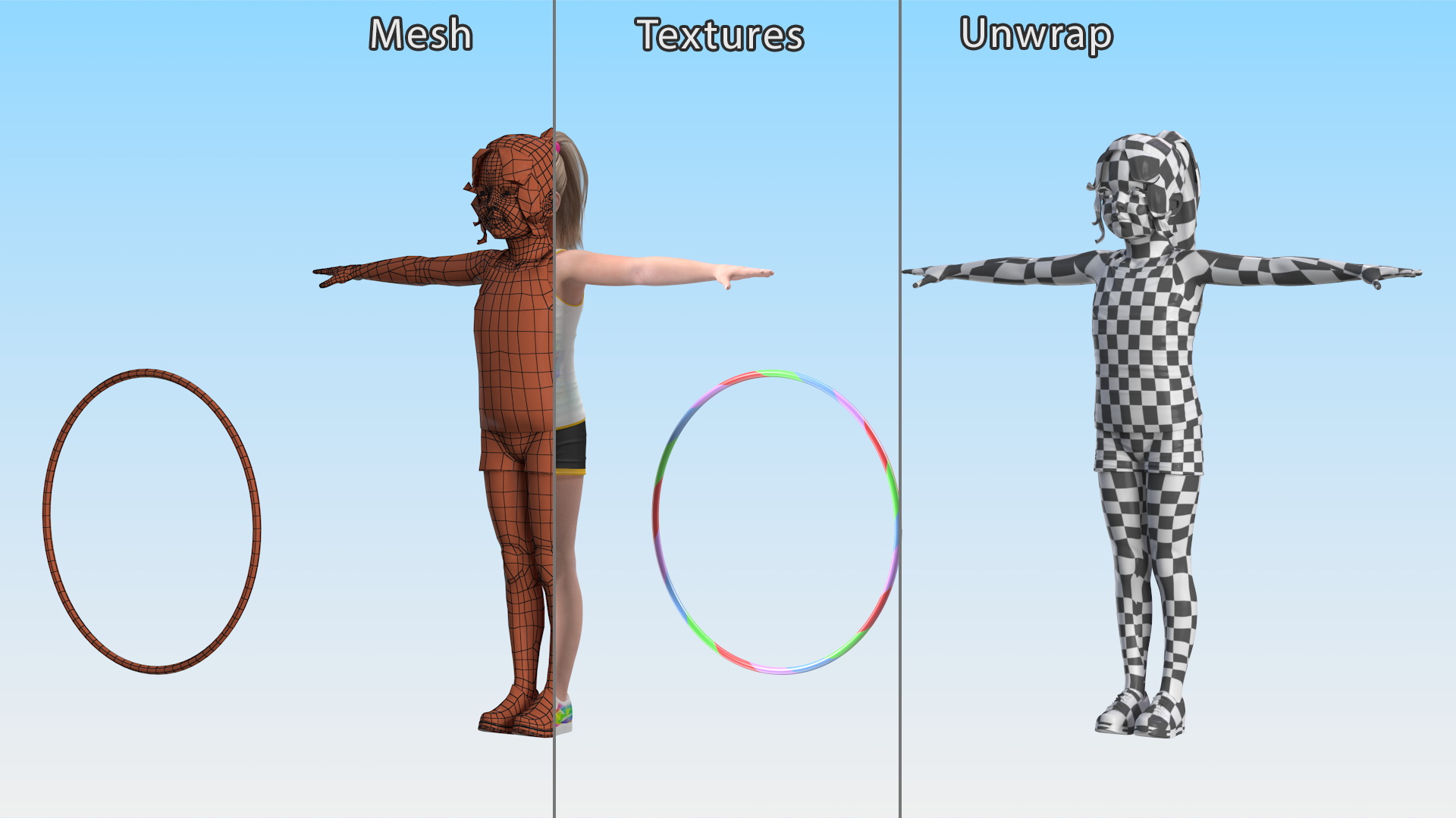 Girl Child Sport Style with Hoop T-Pose 3D model